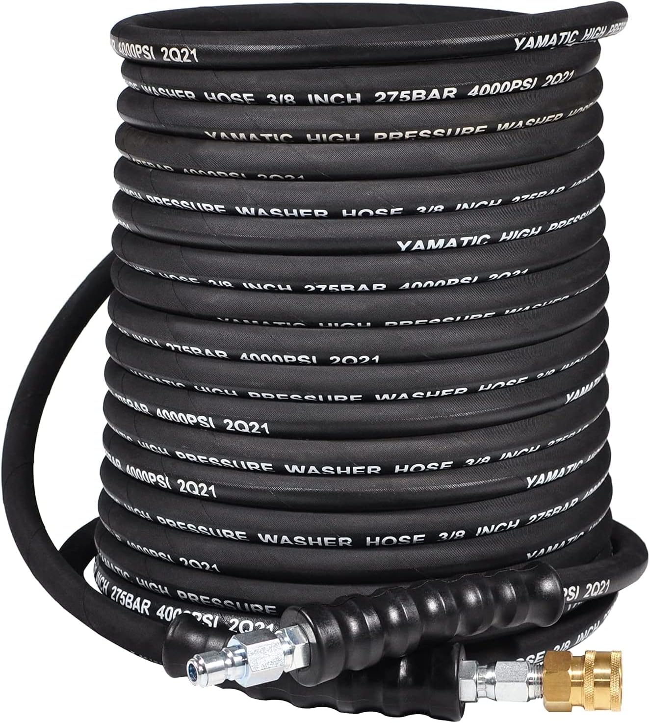 YAMATIC 3/8" Pressure Washer Hose 50FT, Swivel 3/8 Quick Connect, 4000 PSI Steel Braided Hot/Cold Water Power Washer Hose, Fits Honda, Simpson, Generac