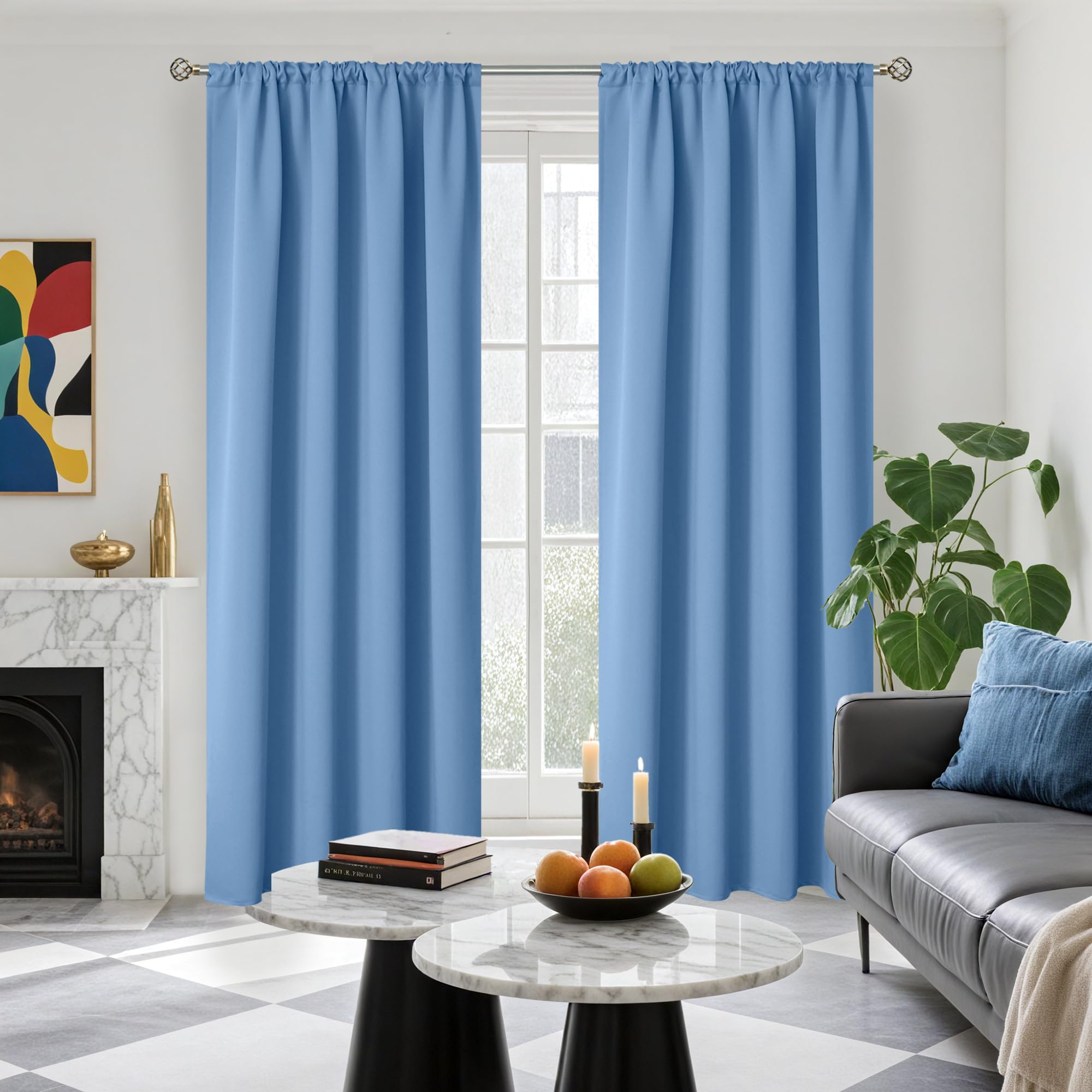 BGment Blackout Curtains 90 Inch Length for Living Room - Rod Pocket Thermal Insulated Room Darkening Drapes Blinds for Bedroom Ding Room, Denim Blue, 52 x 90 Inch, 2 Panels