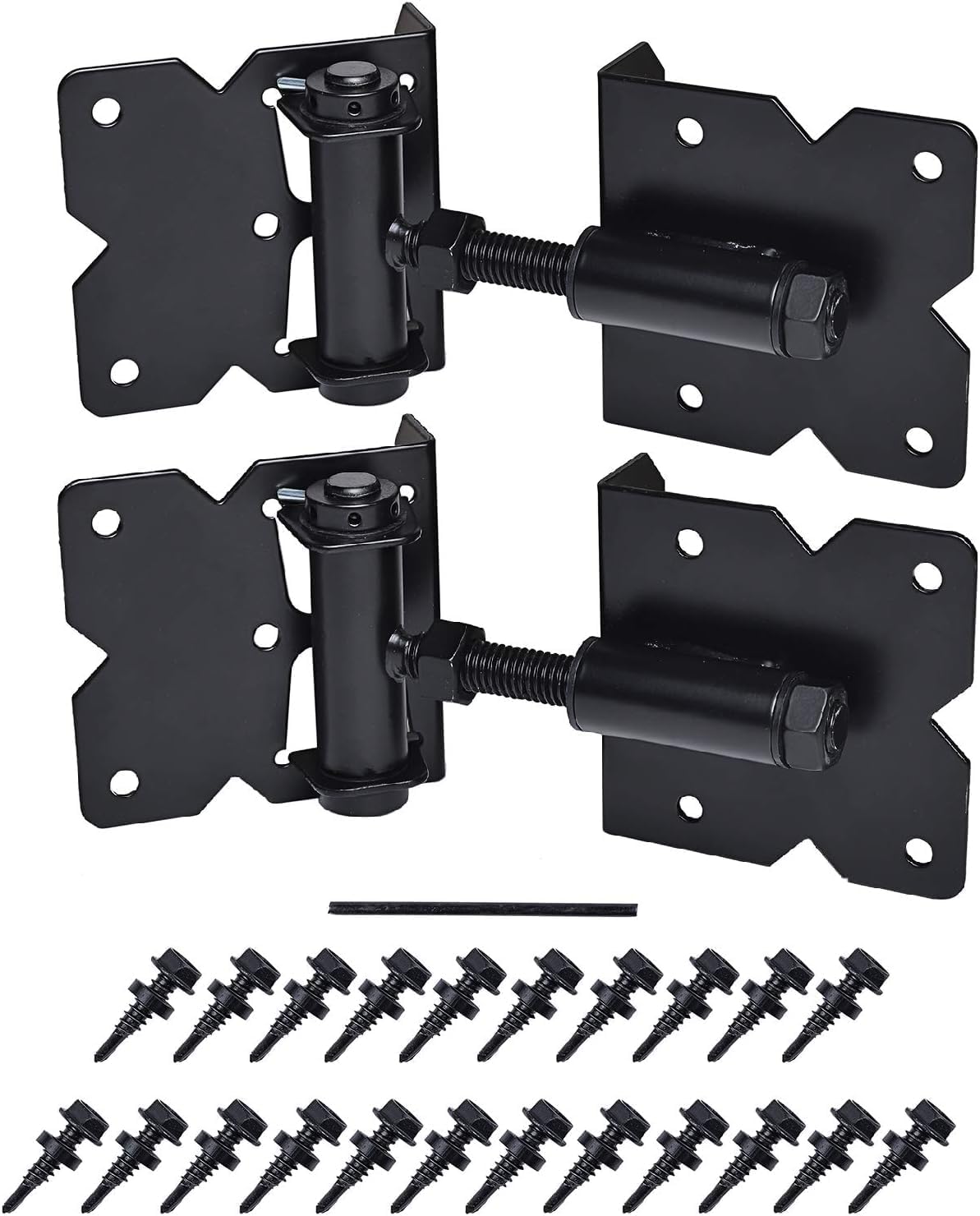 K Kasonic 2 Pack Self Closing Gate Hinges for Vinyl/PVC/Metal/Wooden Fence Gates, Heavy Duty 90 Degree Adjustable Gate Door Hinges Hardware Kit with Swing Adjuster Tool and Self-Tapping Screws