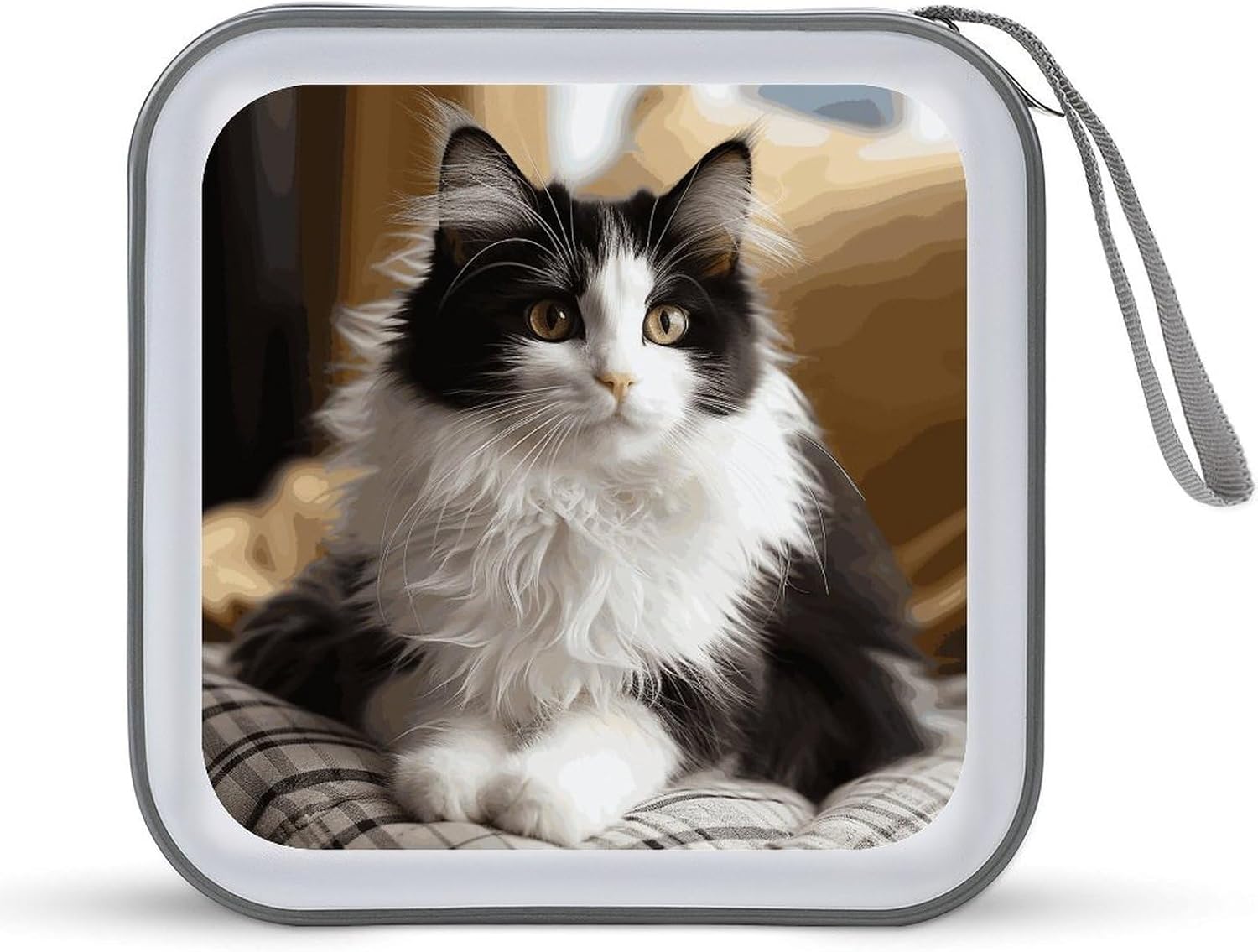 White And Black Kitten Sitting CD Case Binder for Travel Car DVD Storage Case DVD Storage Bag with Handles Cover CD Storage Binder for Blu-ray Movie Music Audio Disks 40 Disc Units
