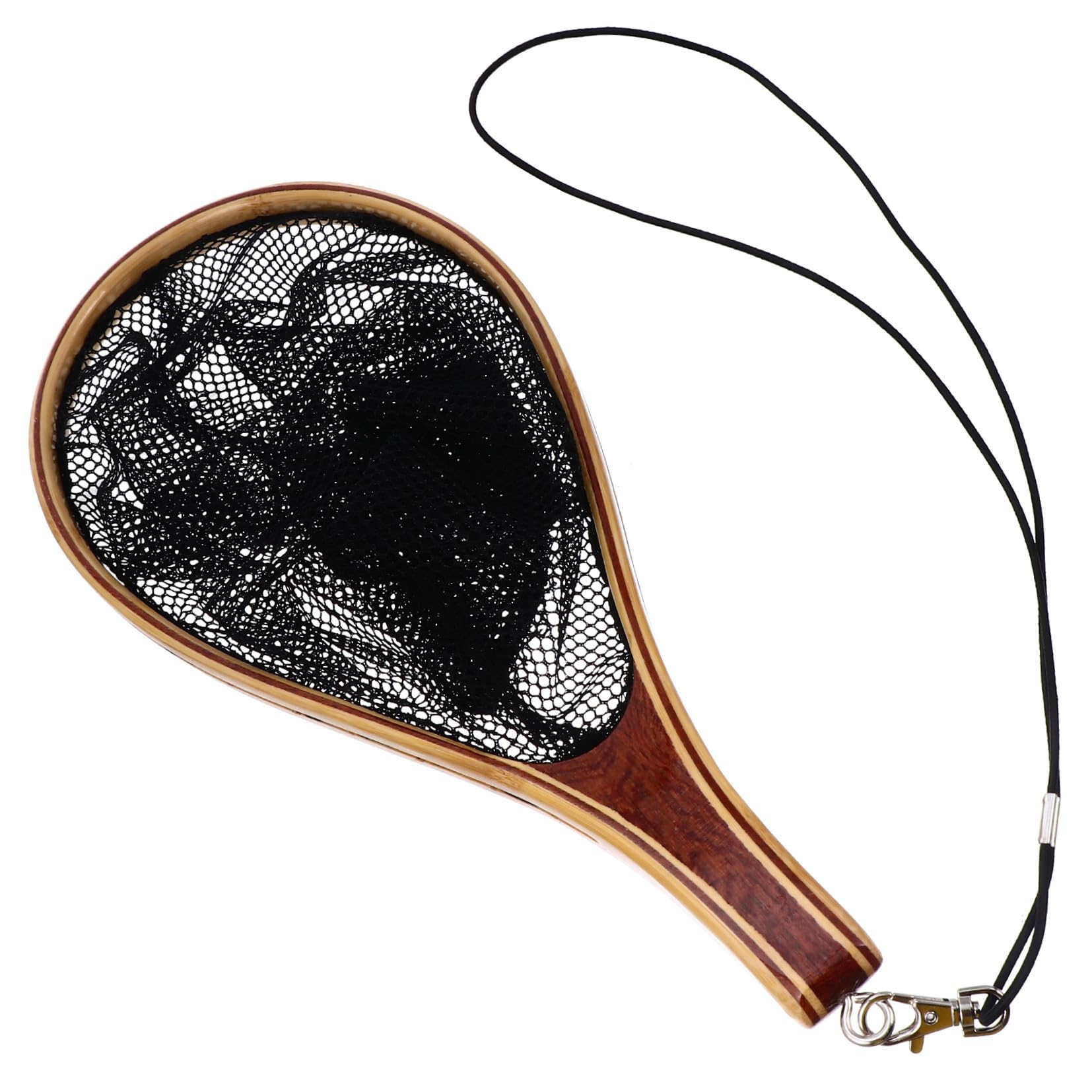 SUPVOX Épuisette de Pêche Ultra Légère à Manche Bambou, Filet Noir