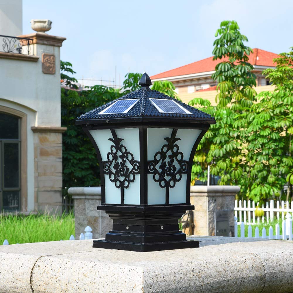 Oświetlenie zewnętrzne, zewnętrzne lampy LED na słupki solarne, wodoodporne, retro, przemysłowe, metalowe, aluminiowe, słupkowe, ciepłe/białe światło, regulowane, ogród, ulica, dom, willa, dekoracyjna