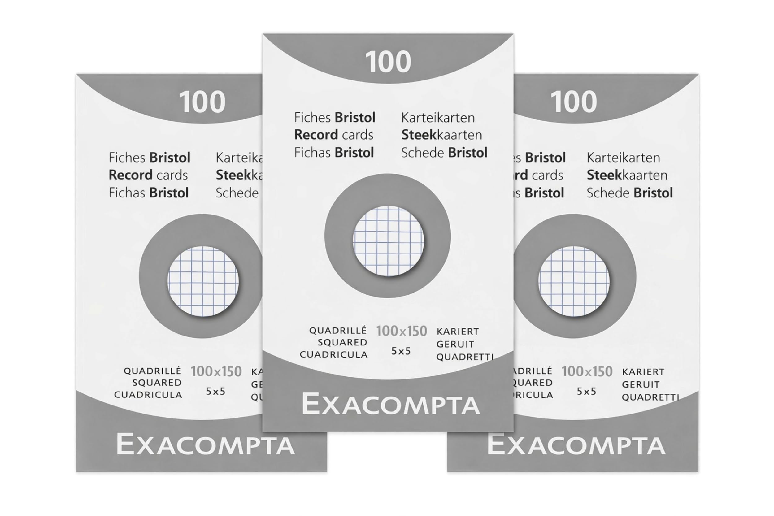 Exacompta Pack Essentiel 3 Étuis 100 fiches bristol quadrillées 5x5 non perforées 100 x 150 mm blanc