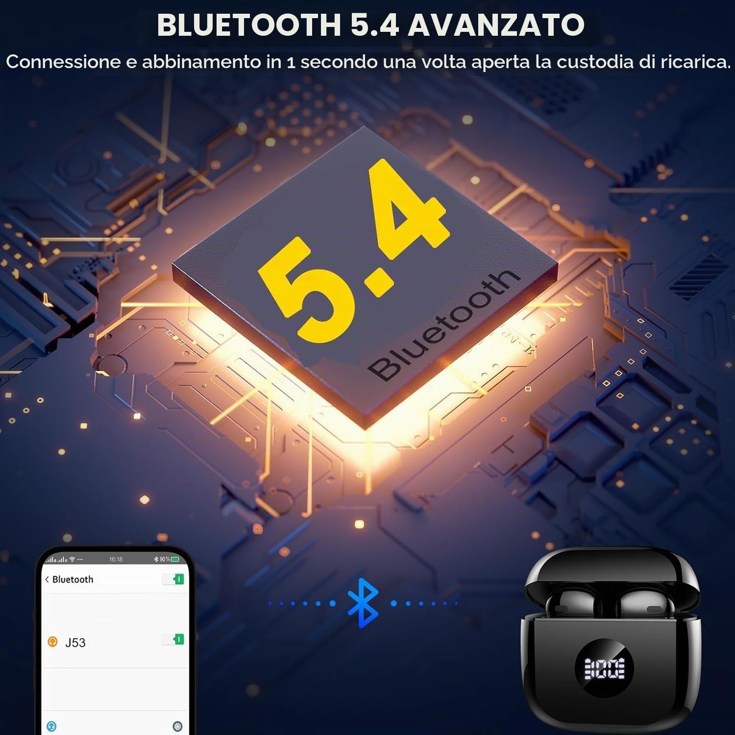 Cuffie Bluetooth Auricolari Bluetooth 5.4, Cuffie Wireless con 4 ENC Cancellazione Rumore Mic, Cuffie in Ear 40 Ore di Riproduzione, Cuffie Senza Filo HiFi Stereo IP7 Impermeabili per iOS & Android