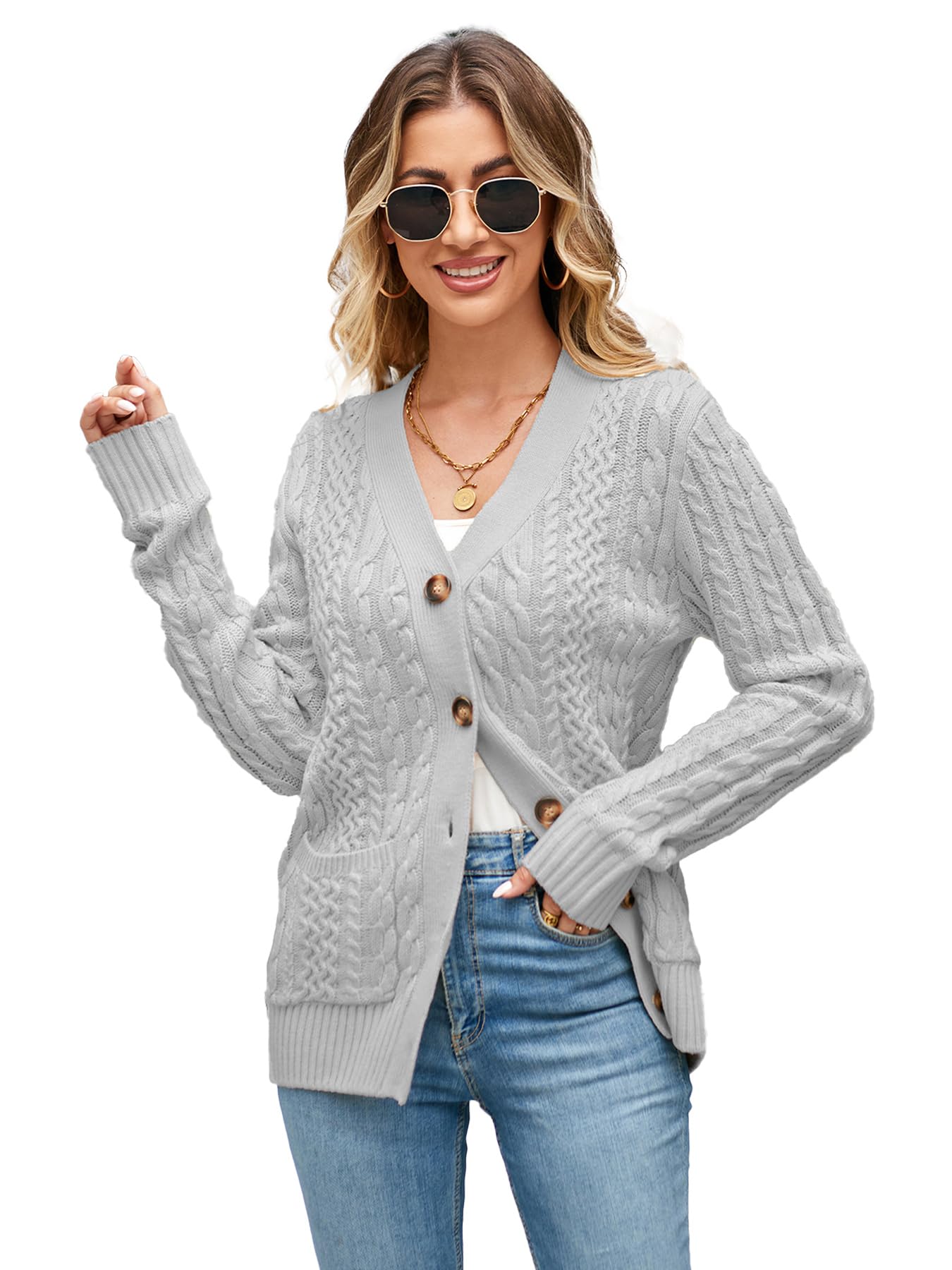 Womens Cardigan Sweaters Cable Knit Sweater 2026 Fall Winter Chunky Open Front Button Down Coats with Pockets-picture-40