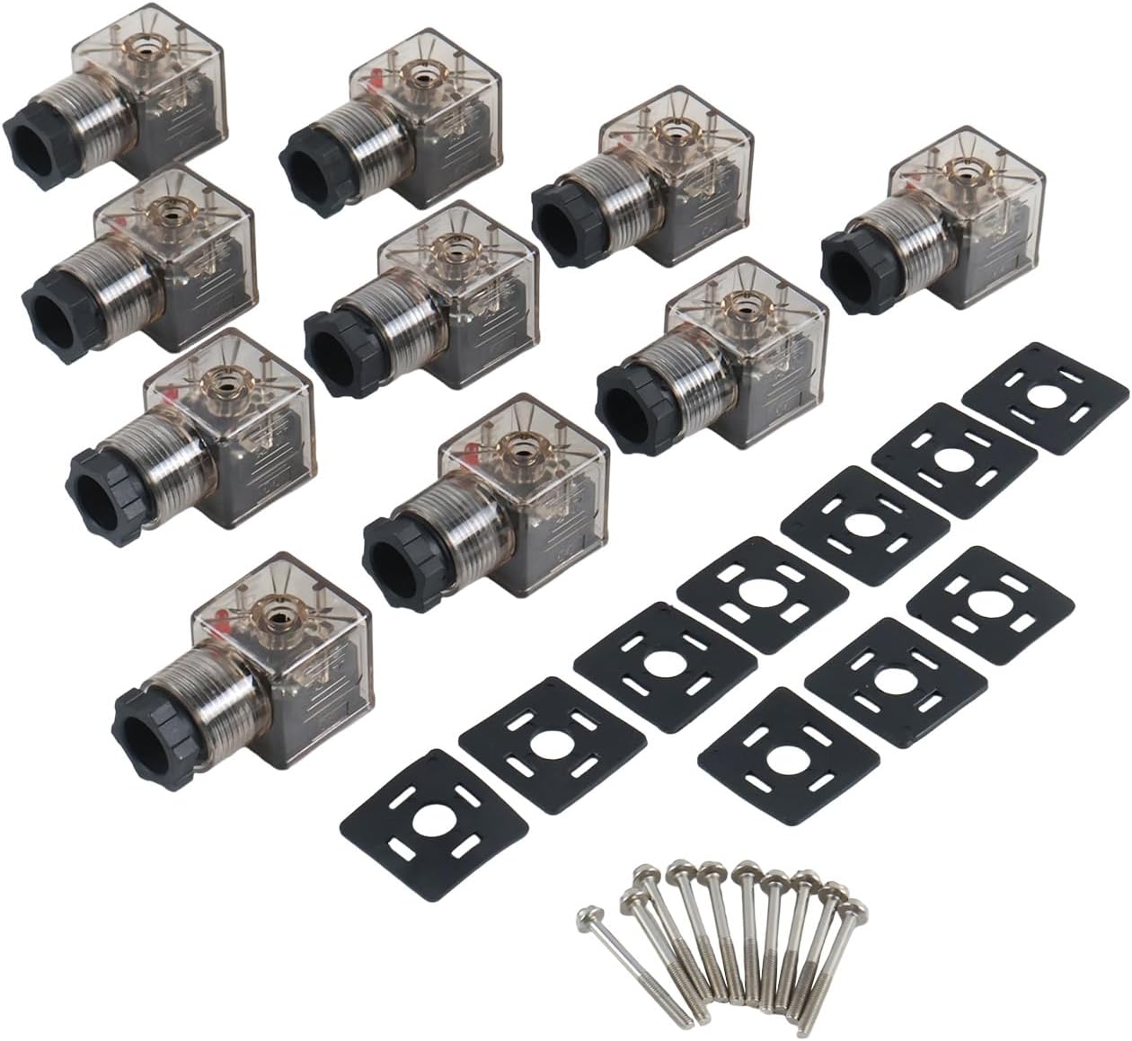 10Pcs DIN 43650 Type A Solenoid 3 Prong Connector with Led Indicator Light Compatible with 12V & 24V Applications