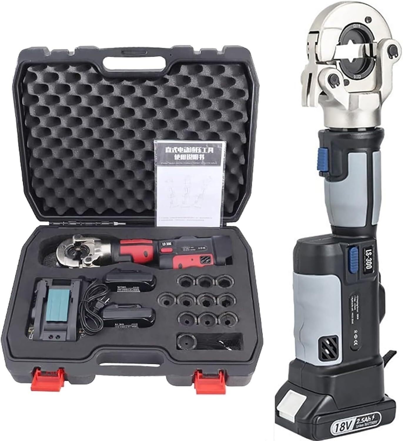 Xyfgodem Azul Rechargeable Electric Hydraulic Crimping Tool With Led Digital Display For Copper And Aluminium - 16-300 Mm²