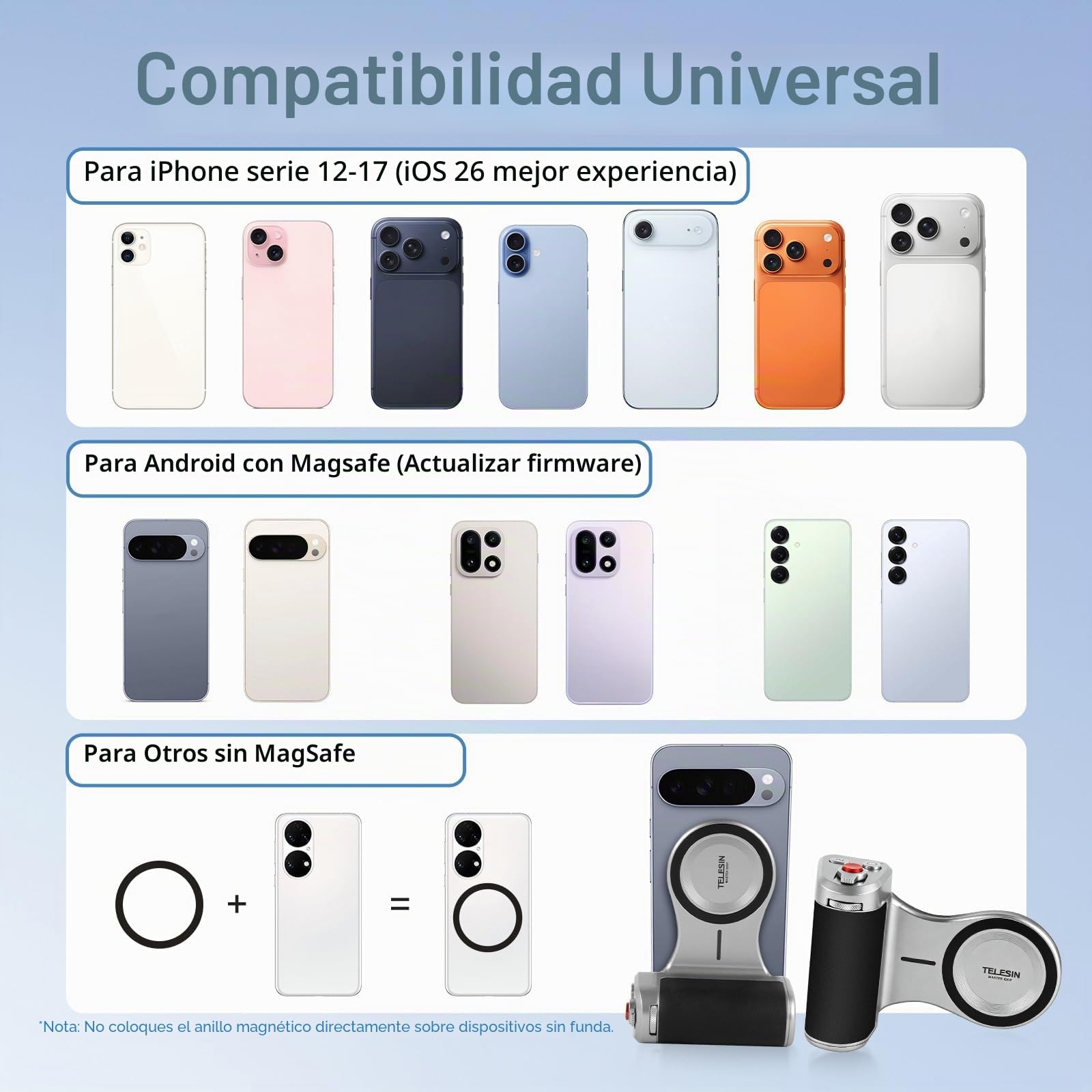 Master Grip para iPhone y Android,Empuñadura de cámara con Batería de 3200 mAh,Carga inalámbrica y Estilo DSLR Agarre para Teléfono(Negro y Plateado)