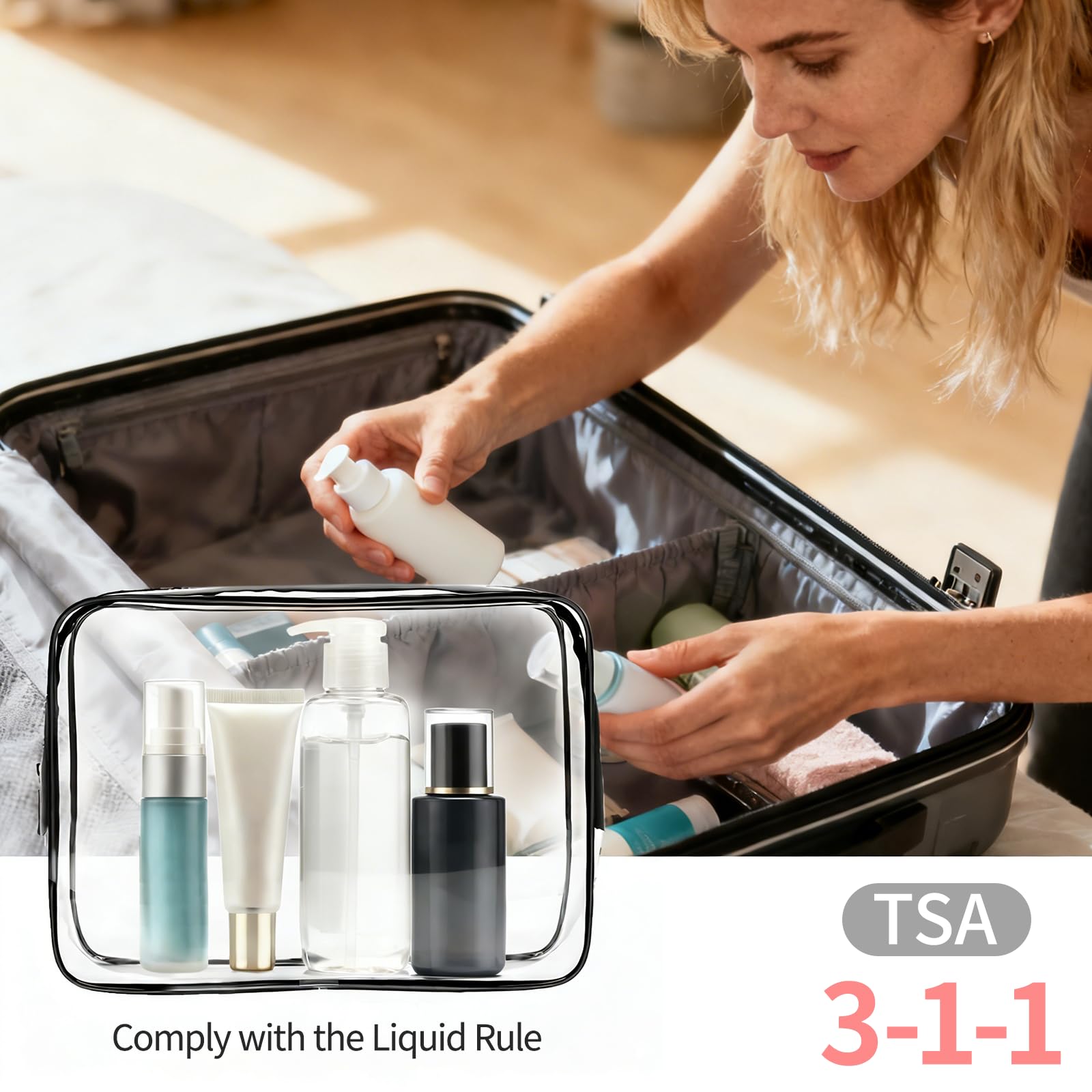 3 PCS Neceser de Aseo, Bolsas Portátil de Maquillaje de PVC, Transparentes Bolsa de Cosmético Organizador Mujer Impermeables, Hombre y Mujer, para Viajes, para Viajes, Almacenamiento, Baño