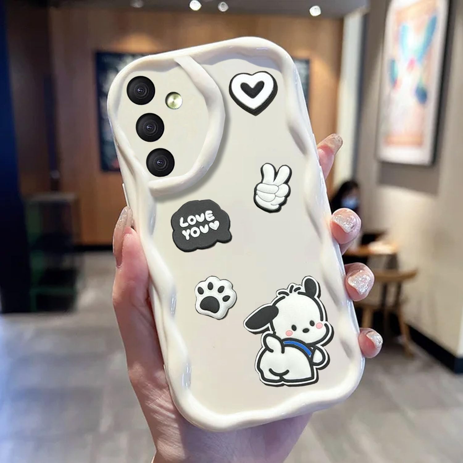 KC Back Cover for Samsung Galaxy A35 5G, 3D Cute New Curly Wave Frame Cartoon Characters and Puppy Shockproof Soft Bumper Silicone Case with Camera Protection (White) (B0D144RG85) Amazon Price History, Amazon Price Tracker