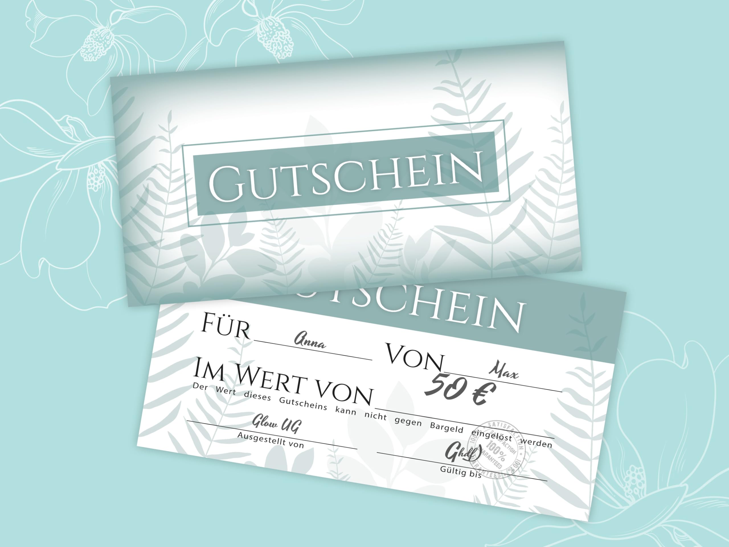 250 Gutscheine DIN lang (21x10,5 cm)+ 250 Kuverts DIN lang (22x11 cm) Natur Grün Eukalyptus Blättern Gutscheine zum Ausfüllen Gutschein Geschenk Karte für Massage Wellness Kosmetik Nagelstudio Beauty