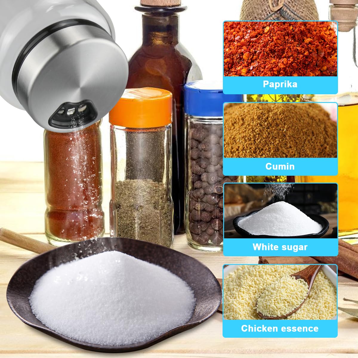 Barattoli Per Spezie Con Coperchio Rotante - 2 Pezzi Da 500ML, 3 Fori, Vetro Senza Piombo - Foto 2