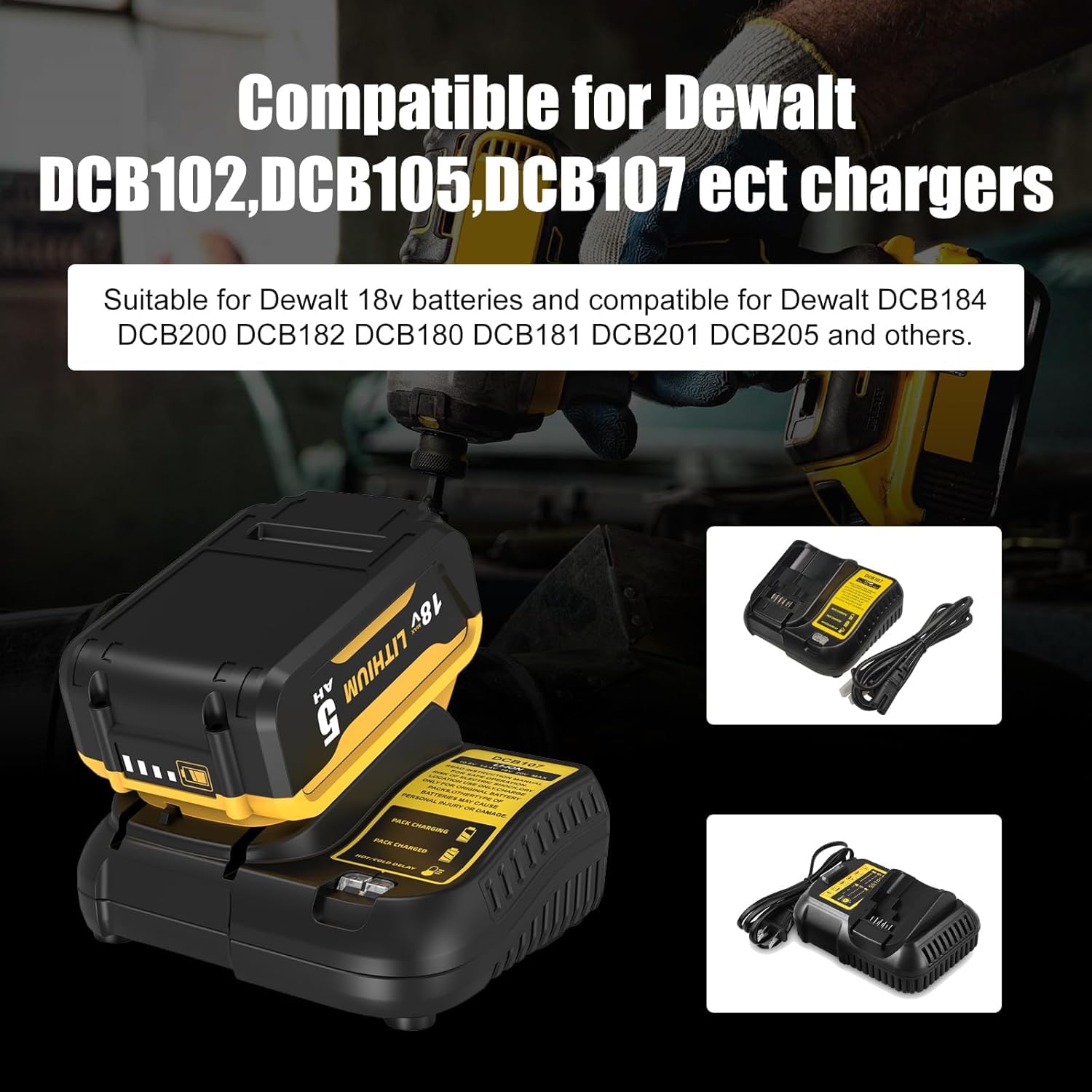 Lot de 2 batteries Li-ion de rechange 5000 mAh pour Dewalt DCB181 DCB180 18 V