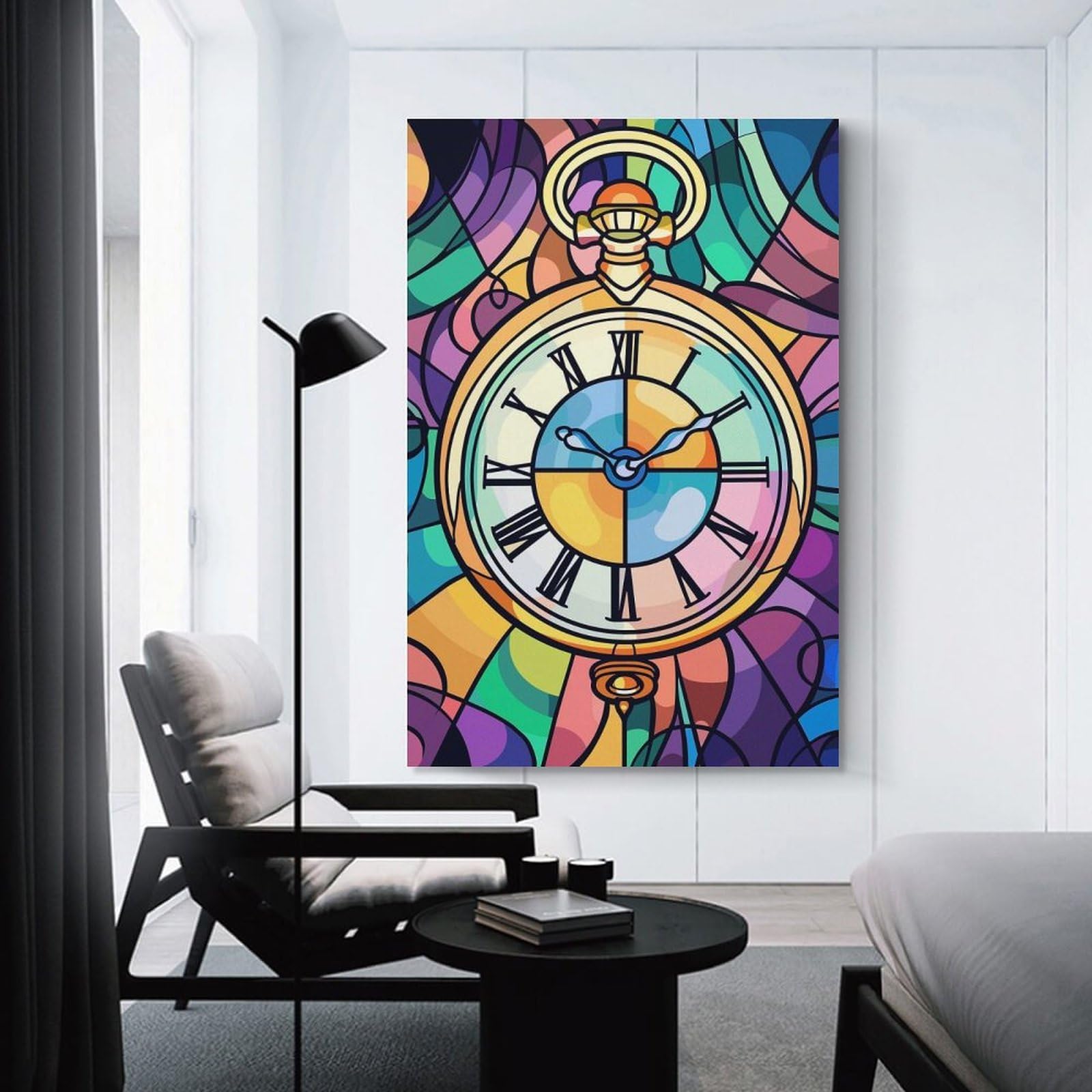 Junmoney Canvas Wall Art Stained Glass Pocket Watch Art, 24x36inch(60x90cm), for Living Room, Lounge Or Sitting Room, Canvas Styling for A Polished Room Look