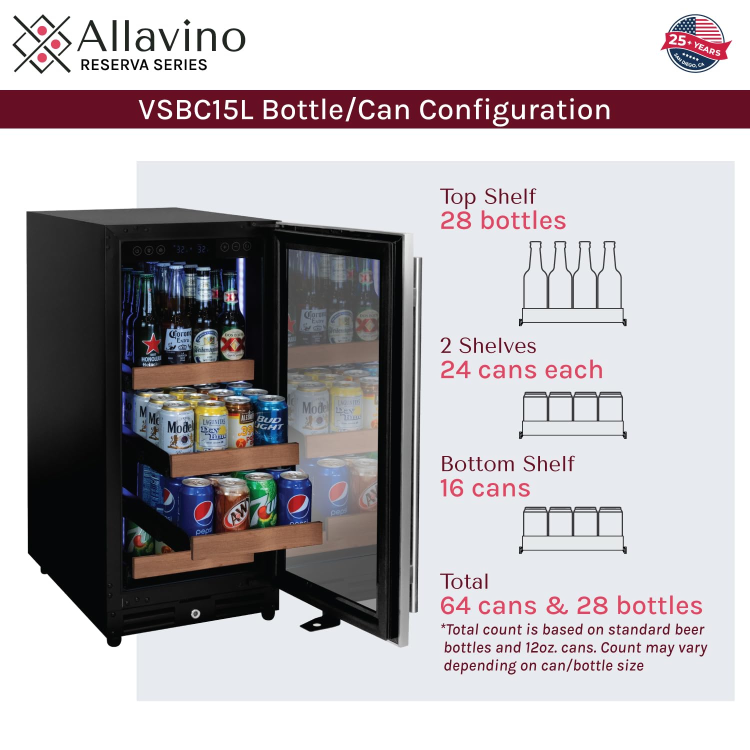 Allavino 15" Wide Reserva Series Stainless Steel Right Hinge Beverage Center on Fridge.com - View 5