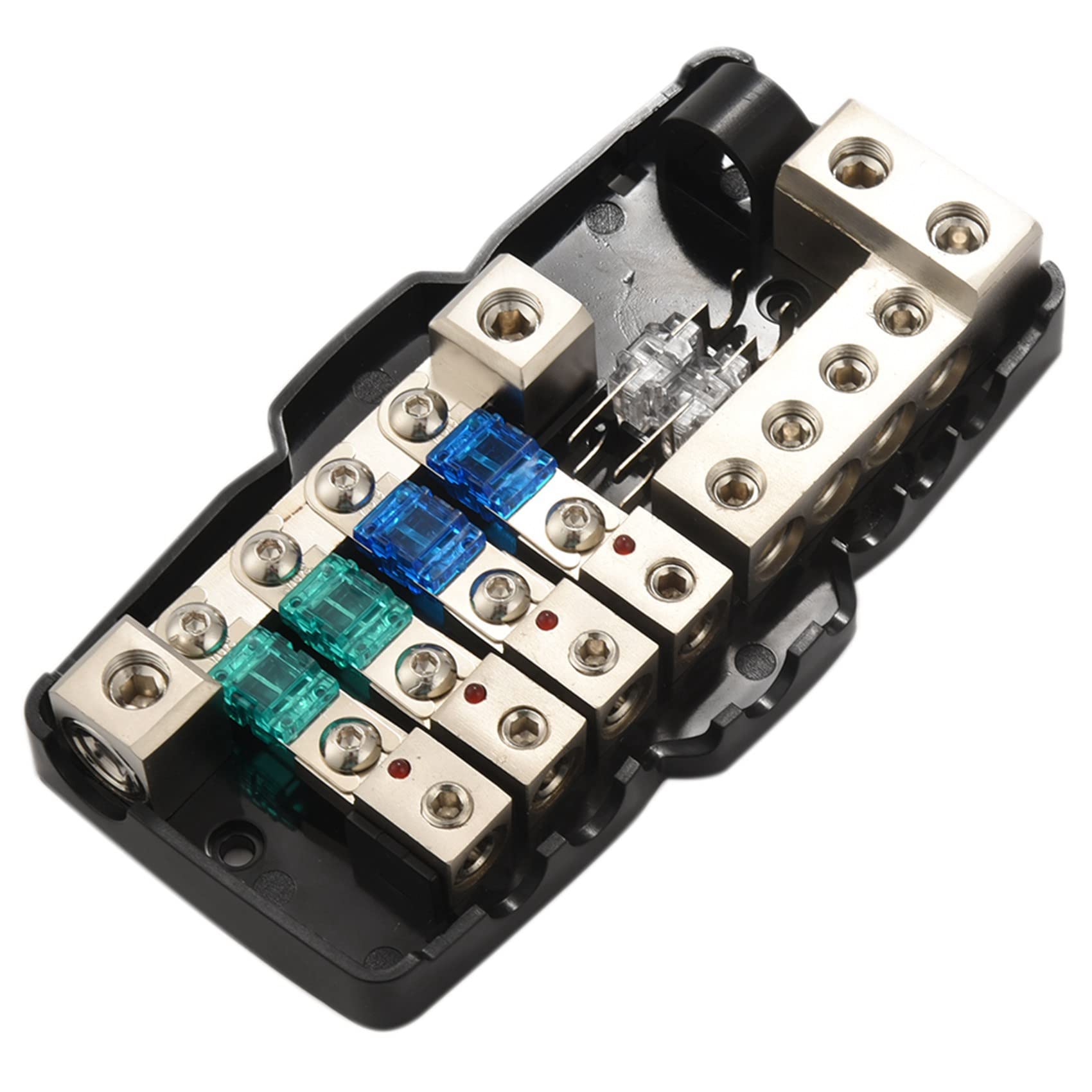 2 portafusibles multifunción LED para coche, estéreo, ANL, distribución 0/4Ga, 4 vías, caja de fusibles
