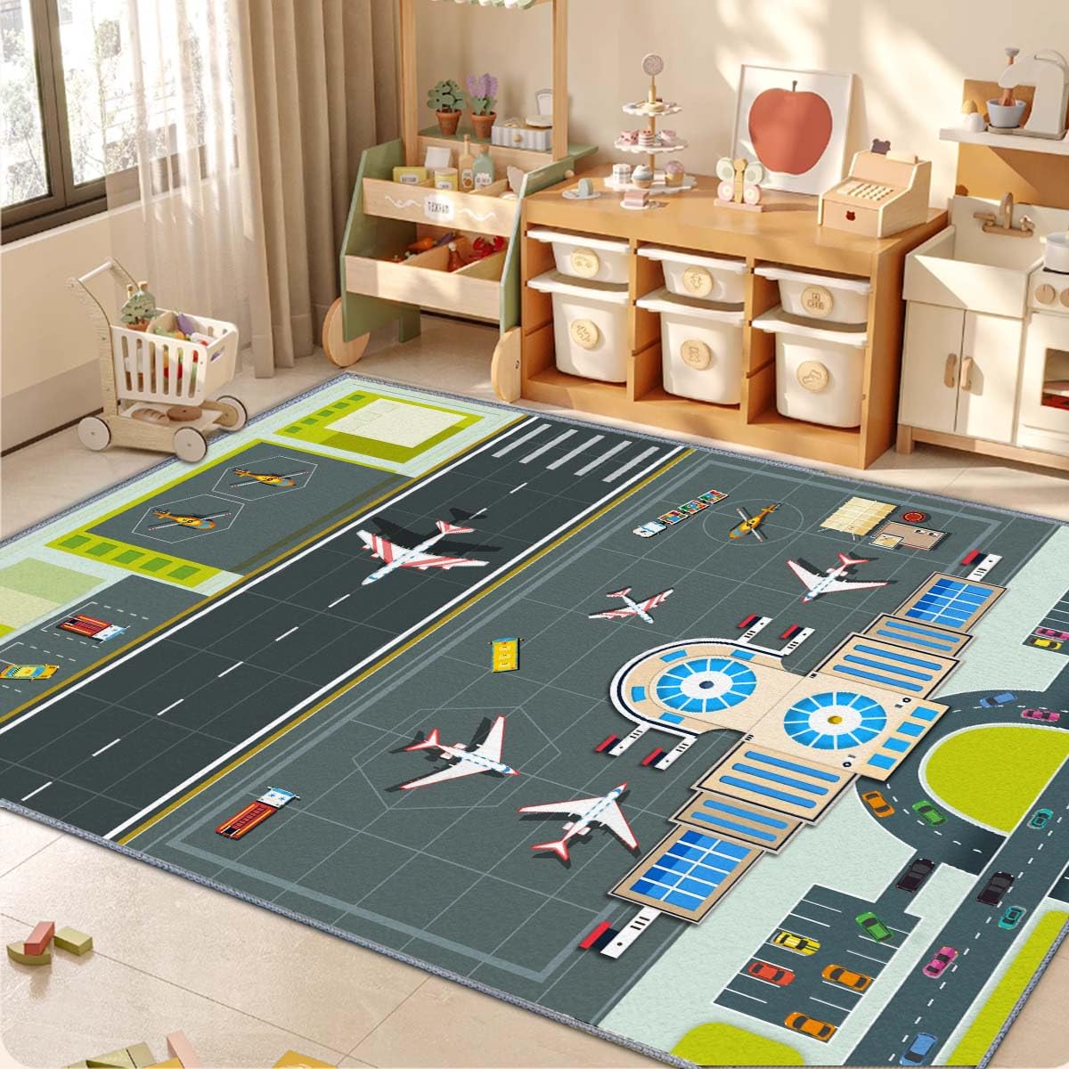 Amazon | キッズラグ、子供部屋ラグ、ファンエアポートキッズプレイ