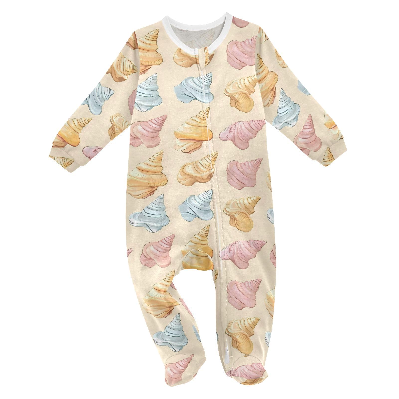 vvfelixl Baby Boys Girl Oneise Sleepers Cartoon Colorful Conch Long Sleeve Baby Play One Piece Footies for 6-9 Months
