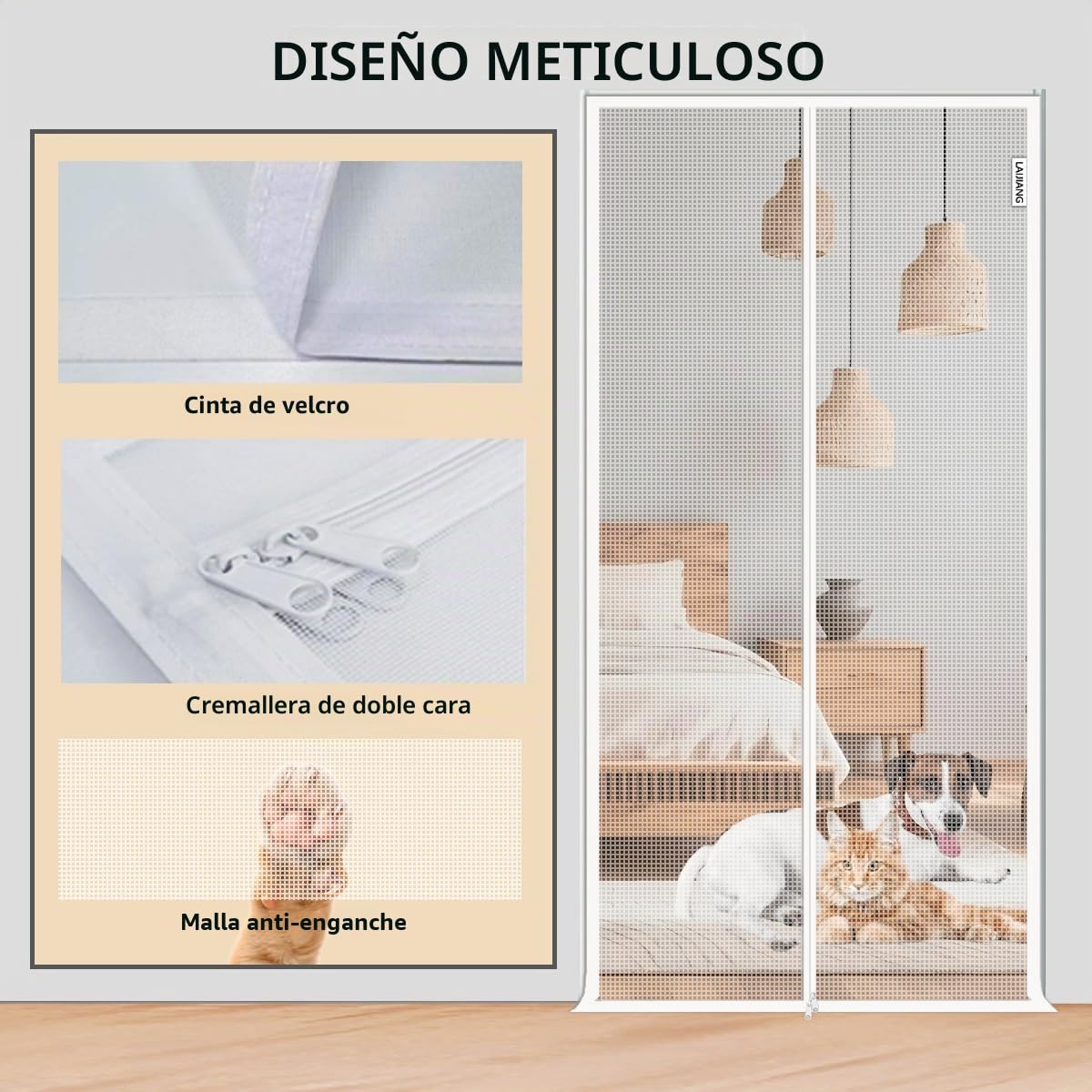Puerta de Mosquitero Personalizable para Gatos, hasta 300x300cm Puerta de Mosquitero DIY con Cremallera, Protege de Mascotas y Moscas