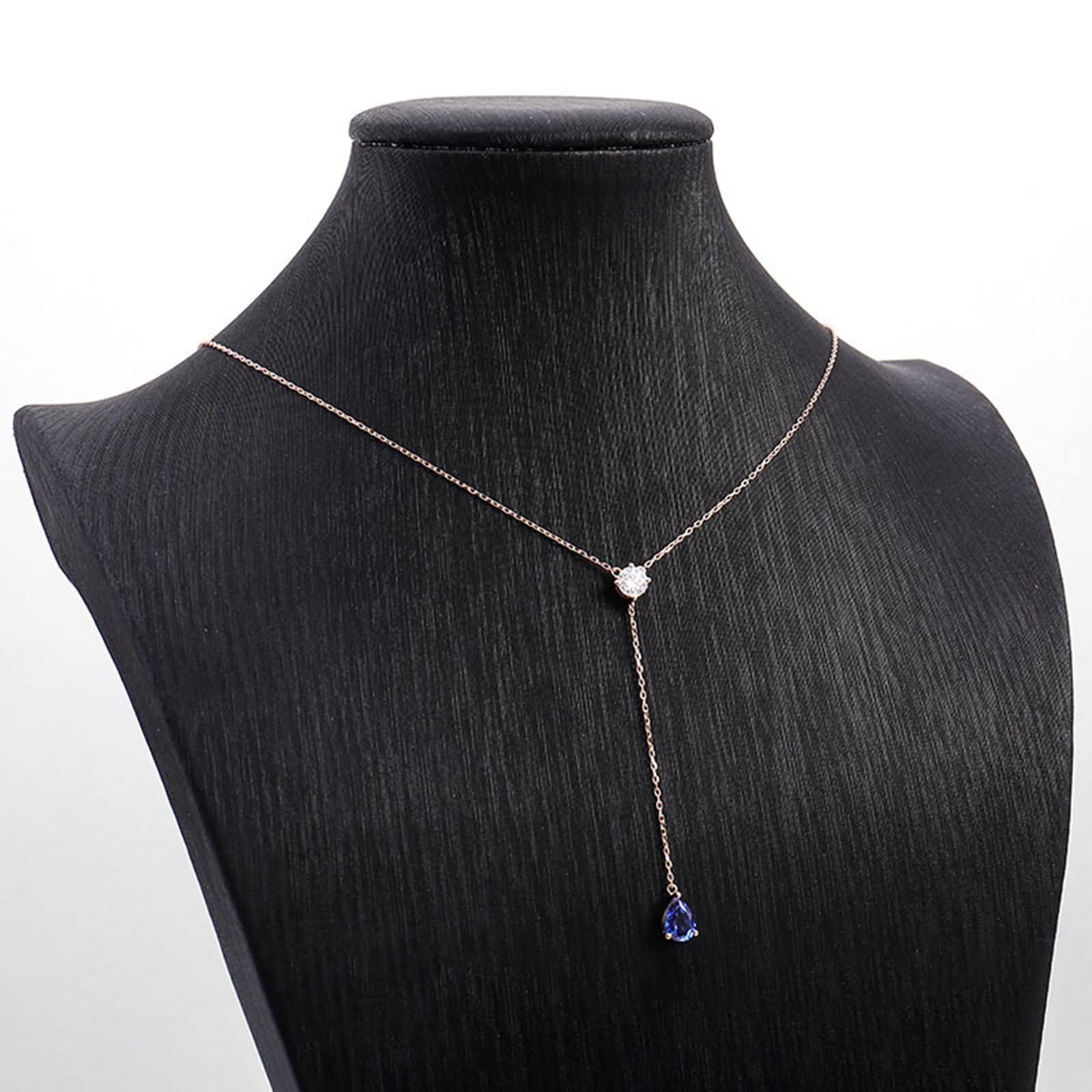 Colgante Oro Amarillo Mujer 9 Kilates,Collar Forma Y con Gota de Agua Zafiro Creado Colgantes Collar para Mujer de Oro