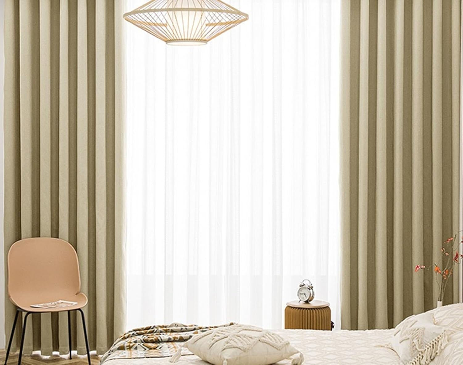 ライトカーキ 子供部屋用カーテン グロメット付き 遮光ドレープ 男の子 女の子用 2枚組 ポリエステル ヴィンテージ ウィンドウトリ