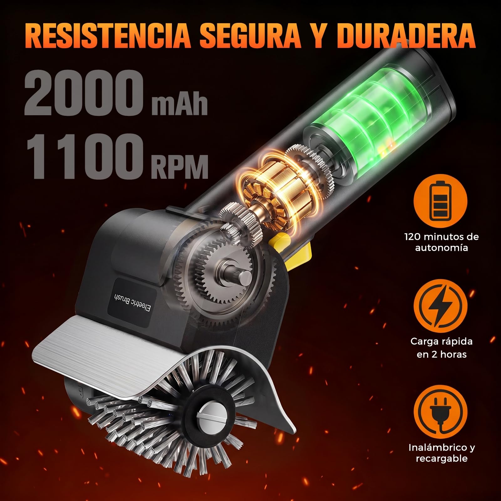 Cepillo Eléctrico para Barbacoa Limpieza: Limpiador de Parrilla Electrico - Limpa Grelha Churrasqueira Inalámbrico Recargable 120 Minutos de Autonomía Cerdas de Acero INOX para Todo Tipo De Parrilla