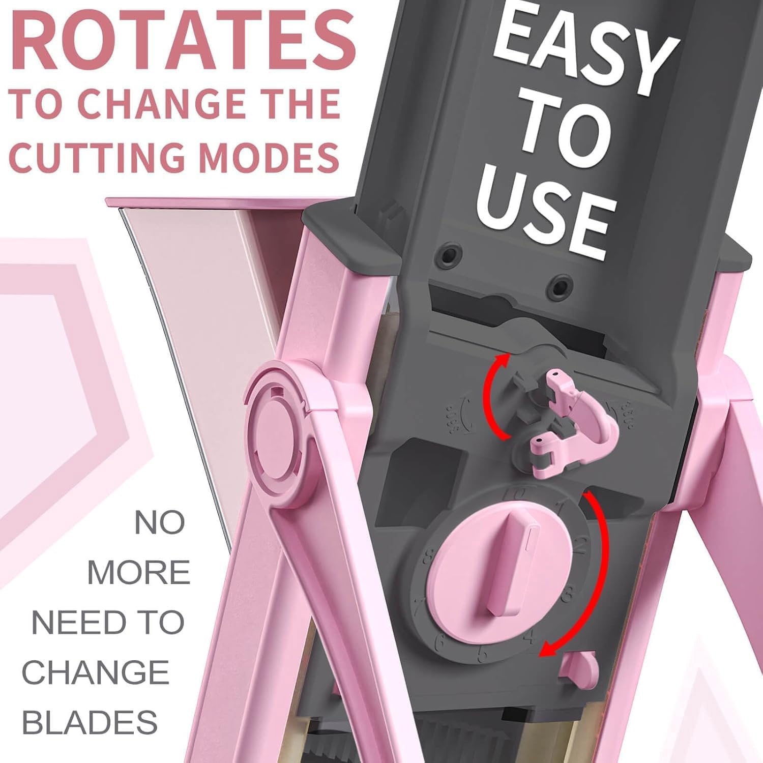 Multifunctional Mandoline Slicer, Adjustable Vegetable Chopper with 4 Cutting Modes, Extra Large Feed Slot, Foldable, Hand-Safe, Dishwasher Safe, for Commercial & Home Kitchen Use (Pink)
