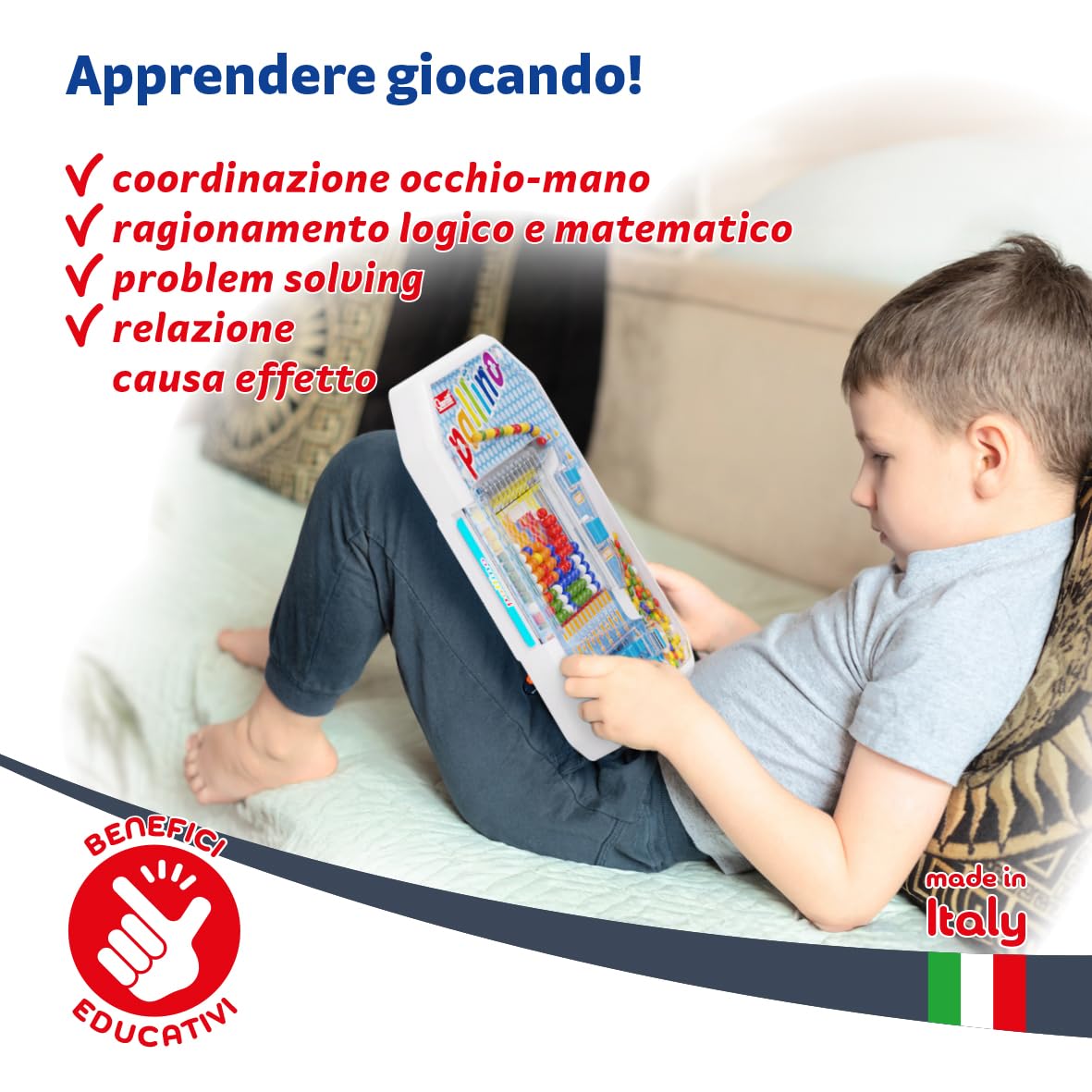 Quercetti Pallino, Giochi educativi 4 anni fino ad 8, Gioco con 6 Tessere Mosaico Bambini con Palline Colorate, Stimola Logica e Coordinazione, Giochi da Tavolo Bambini, Regalo Bambina 5 Anni