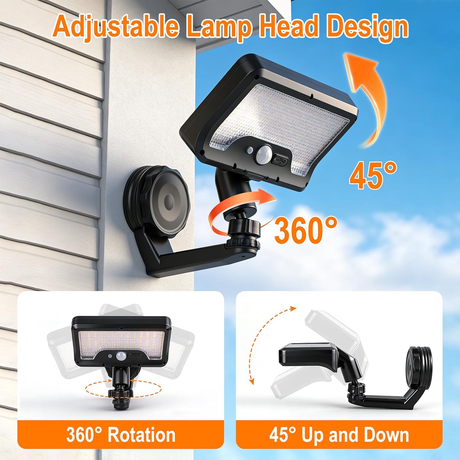 Magnetic Solar Motion Sensor Outdoor Lights, 3 Installation Methods, Dual Solar/USB Charging, 360° Wide-Angle Rotatable Warm Light,Waterproof for Yard, Patio, Doorway, Fence, Garage, RV