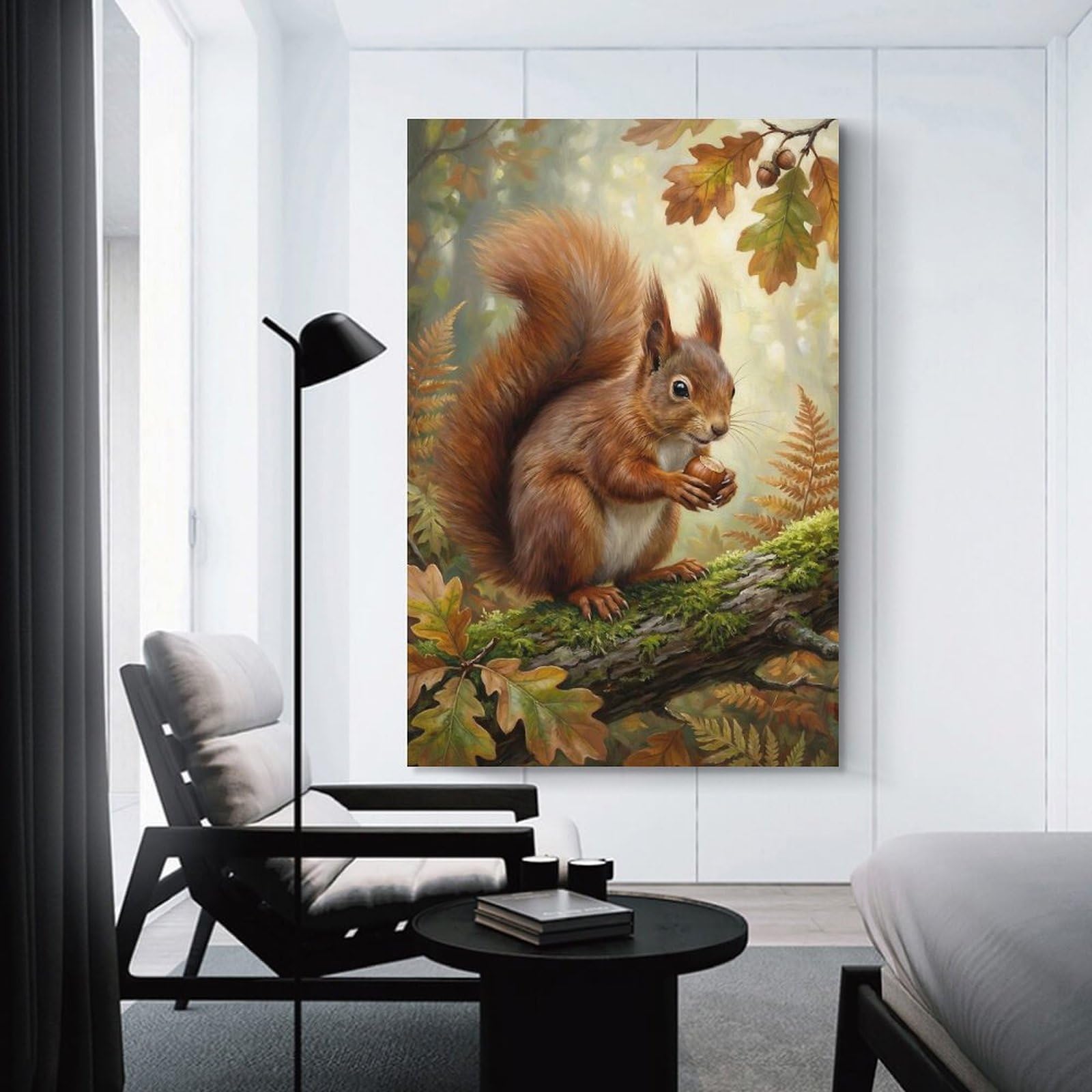 Junmoney Squirrel with Nut in Autumn Forest Wall Art Print, 08x12inch(20x30cm), for Entryway, Lounge Links Or Small Walls, Decorative Wall Art for Narrow Spaces
