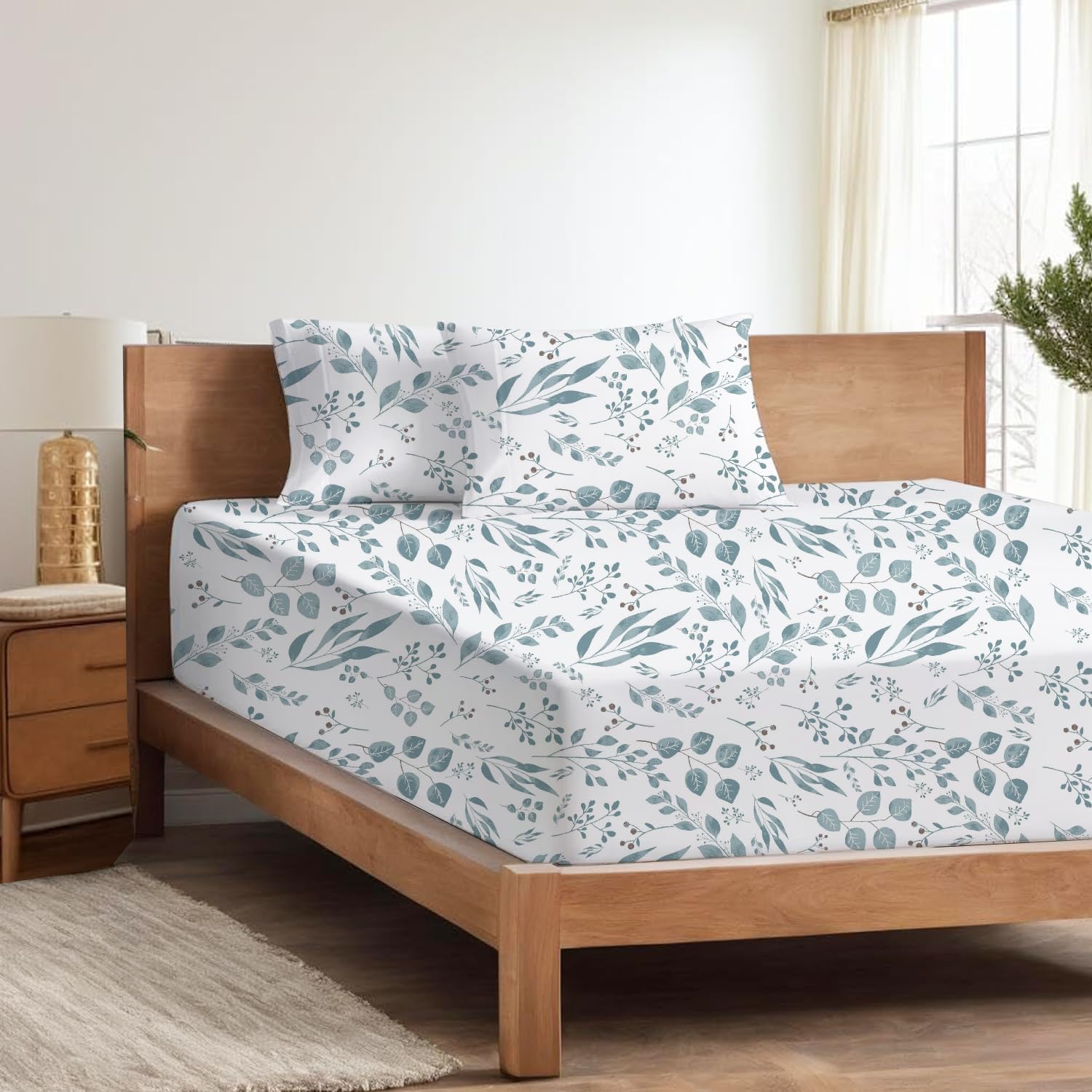 Bhoom.i+ Impex Bedsheet King Size Bed 100% Microfiber | 1 King Size Bedsheet Microfiber (108 x 108 Inch) and 2 Pillow Covers (Tranquil Green Petals)