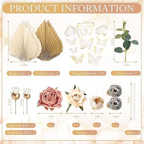 Miniatura 2 de Paquete de 34 decoraciones para tartas, decoraciones de cumpleaños de SPOKKI con hojas de flores artificiales, decoración de pastel de palma, mini