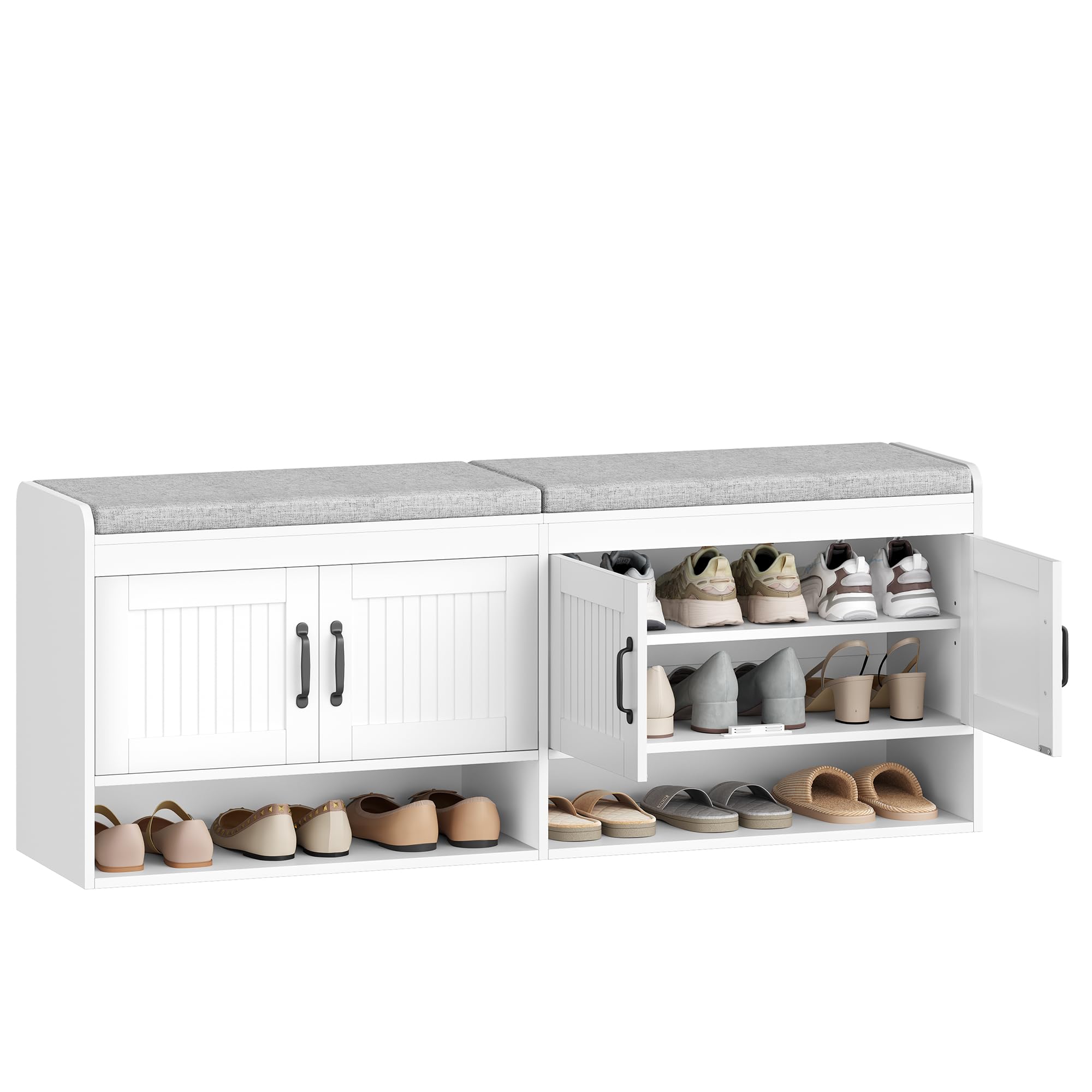 Hzuaneri Banc à Chaussures avec Siège, 140 cm, Blanc | Étagère à Chaussures, Espace de Rangement, Espace ouvert, Rangement Caché, pour Salon, L'entrée, 35 x 140 x 54 cm, SB41403GY