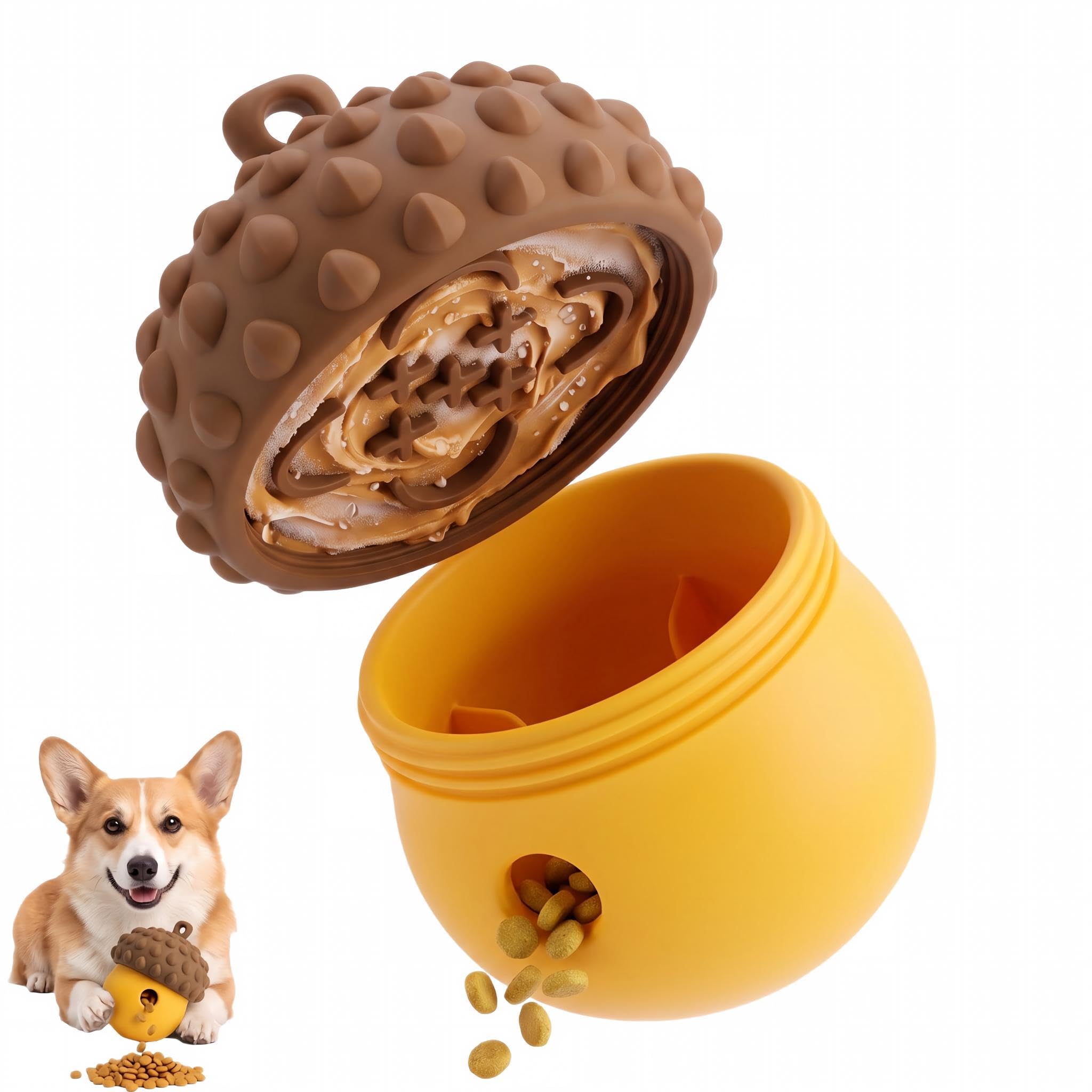 Dog Toy Treat Dispenser, Slow Feeder Puzzle (Orange-Yellow)