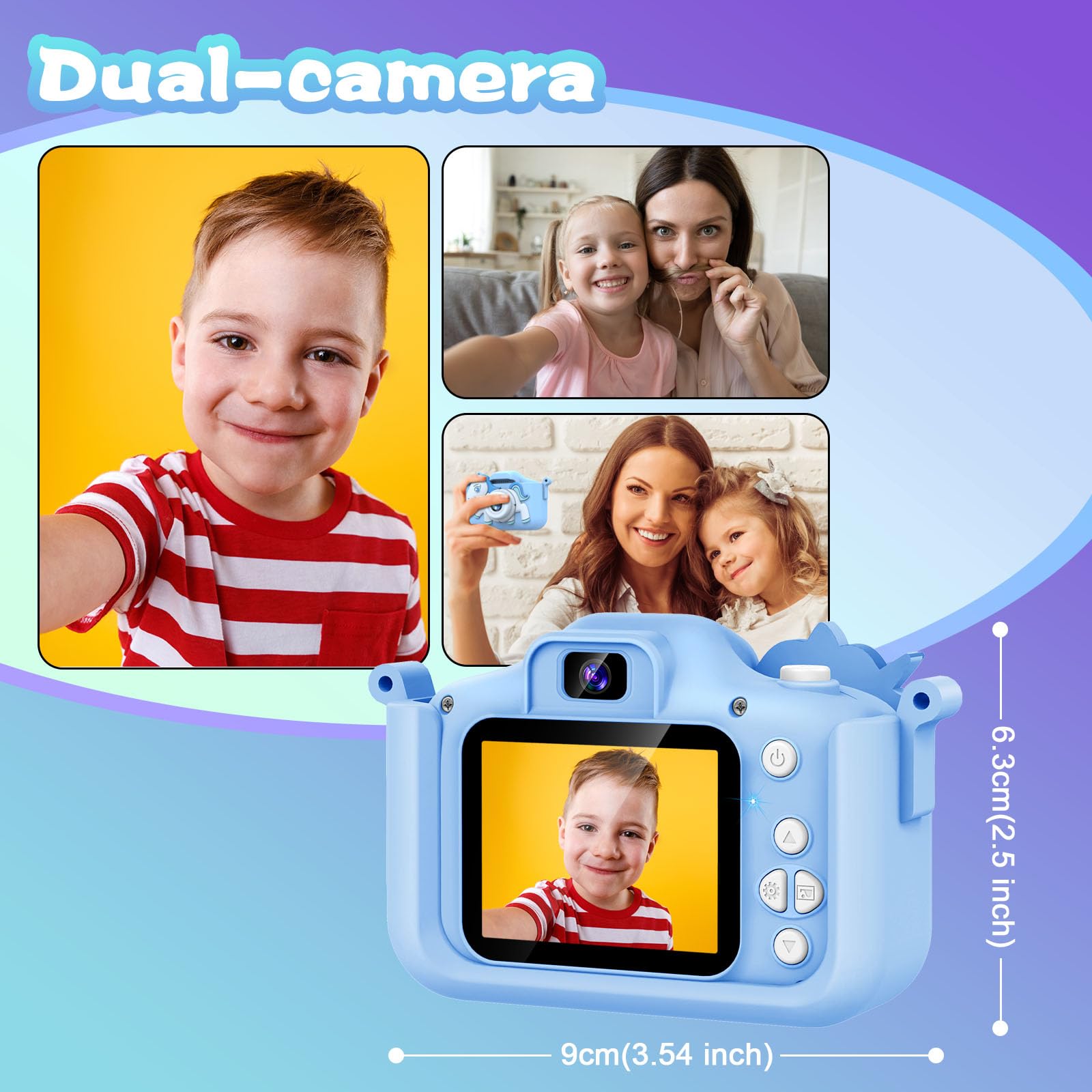 WEOLULI Kids Camera Toys Gifts for Age 3-8 Girls Boys,Digital Video Selfie Camera with Unicorn Silicone Cover for Toddler,Christmas Birthday Gift for 3 4 5 6 7 8 Year Old Boys with 32GB SD Card-Blue