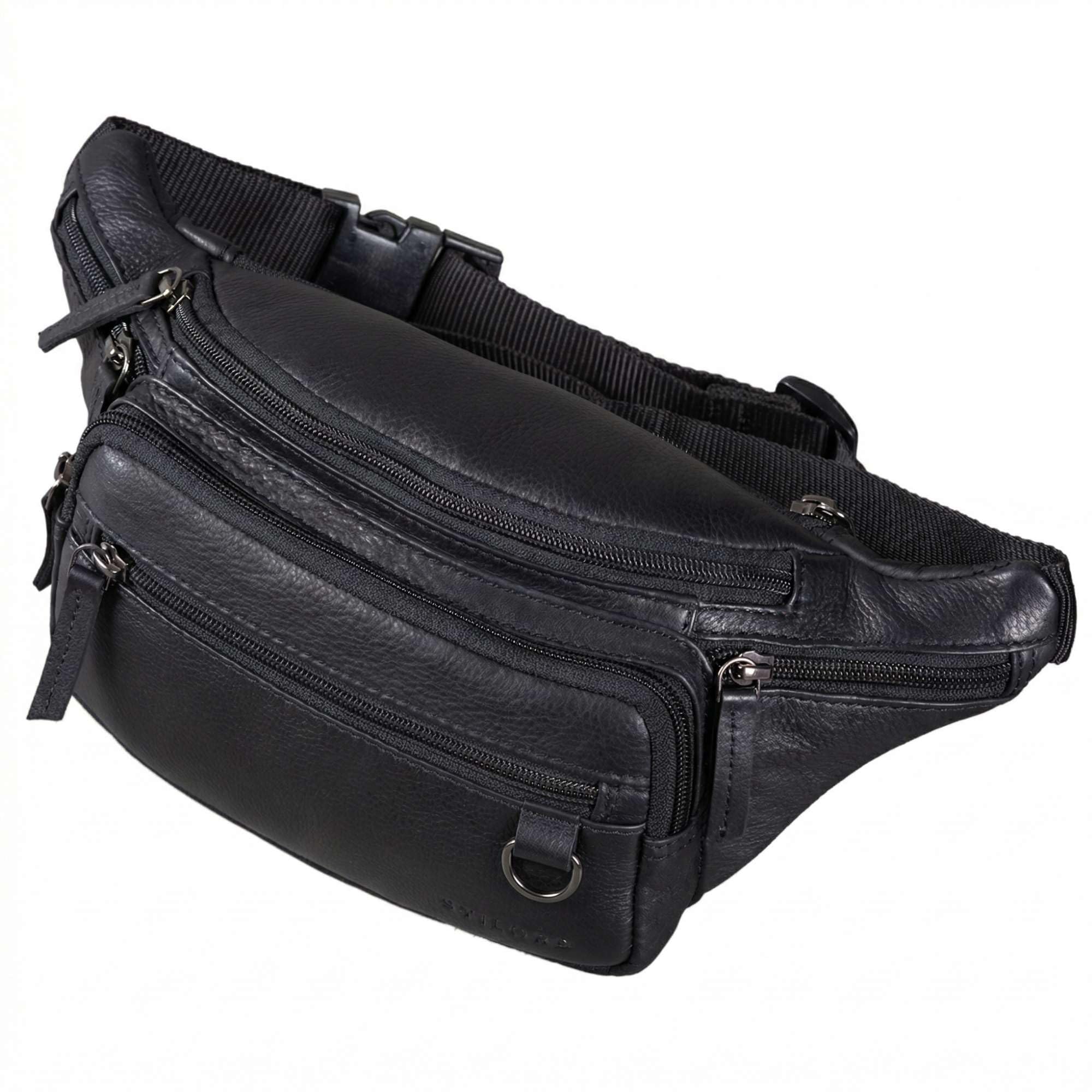 STILORD Robin Premium Bauchtasche Herren Leder Vintage Gürteltasche Echtleder Hüfttasche Crossbody Umhängetasche mit 6 Reißverschlussfächer für Smartphone Festival Reise Farbe:Obsidian schwarz