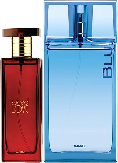 Ajmal Sacred Love EDP Floral Musky Perfume 50ml for Women and Blu EDP Aquatic Woody Perfume 90ml for Men
