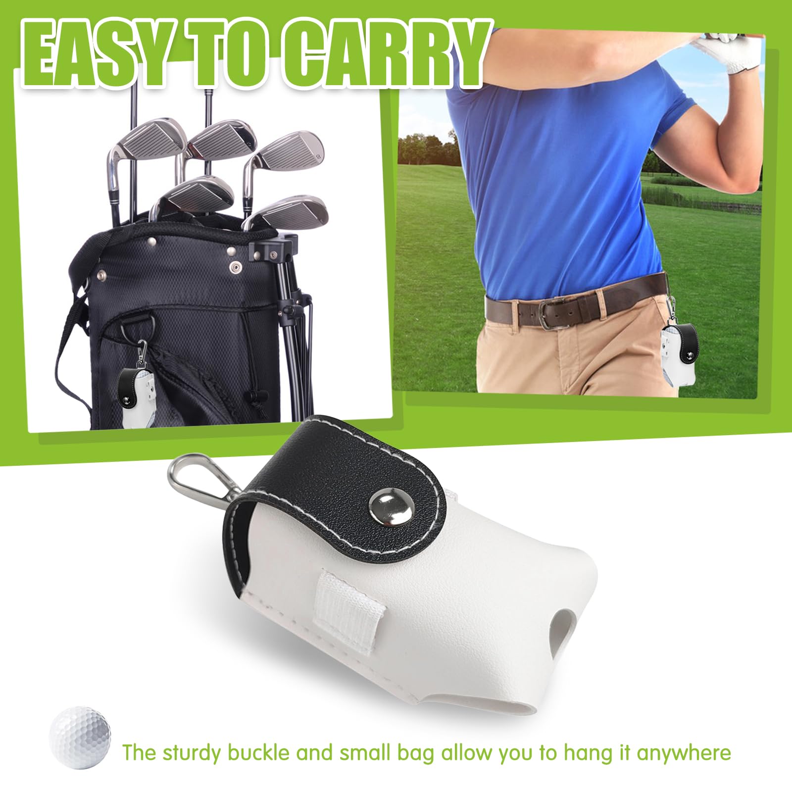 Sac de Golf, Sac de Rangement Balles de Golf, Sac de Rangement Pratique pour Golfeurs, Mini Poche en Cuir en Cuir De Golf, Sac Banane avec Clip, Élégant et Portable, Étanche(Brun)