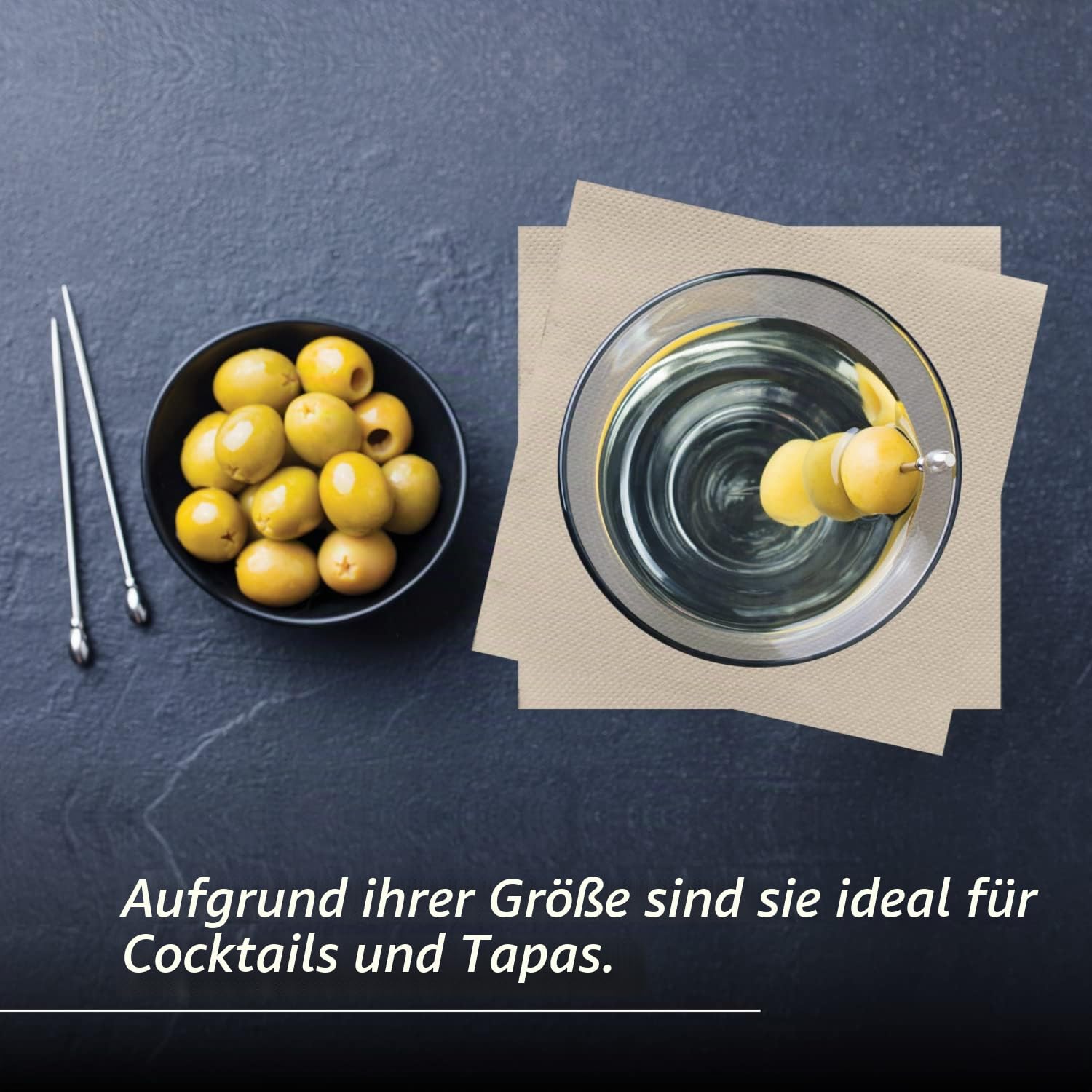 Hostelnovo – 600 Stück Cocktailservietten der Marke Bio-Eco – Color Natural – 100% recycelbar – Micropoint – 10 x 10 cm (gefaltet) und 20 x 20 cm (aufgeklappt)