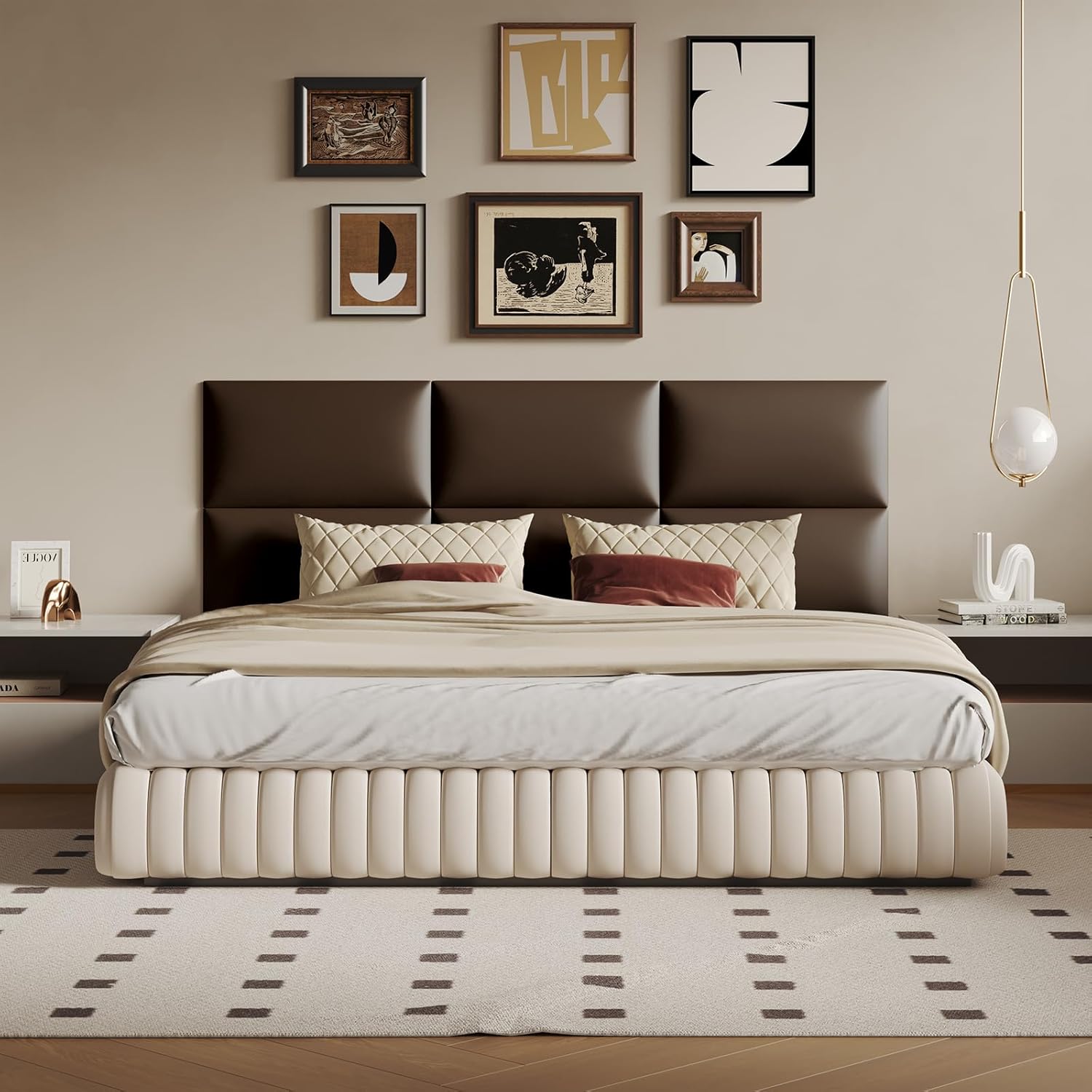Upholstered Headboard Queen - Bed Backboard, Dark Brown Faux Leather Panels, 24 x 12 Inches Each, 6-Piece Set, Modern Headboard Queen Design, Easy to Assemble, Perfect for Beds 6 Dark Coffee