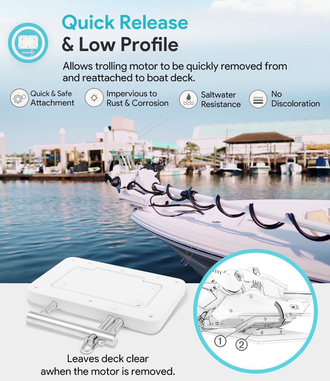 Schnellwechsel-Halterungsplatten-System Ersatz für Garmin Force Kraken Trolling-Motor- OEM Ersatz [010-12832-60| 0100209801 ] - Weiß