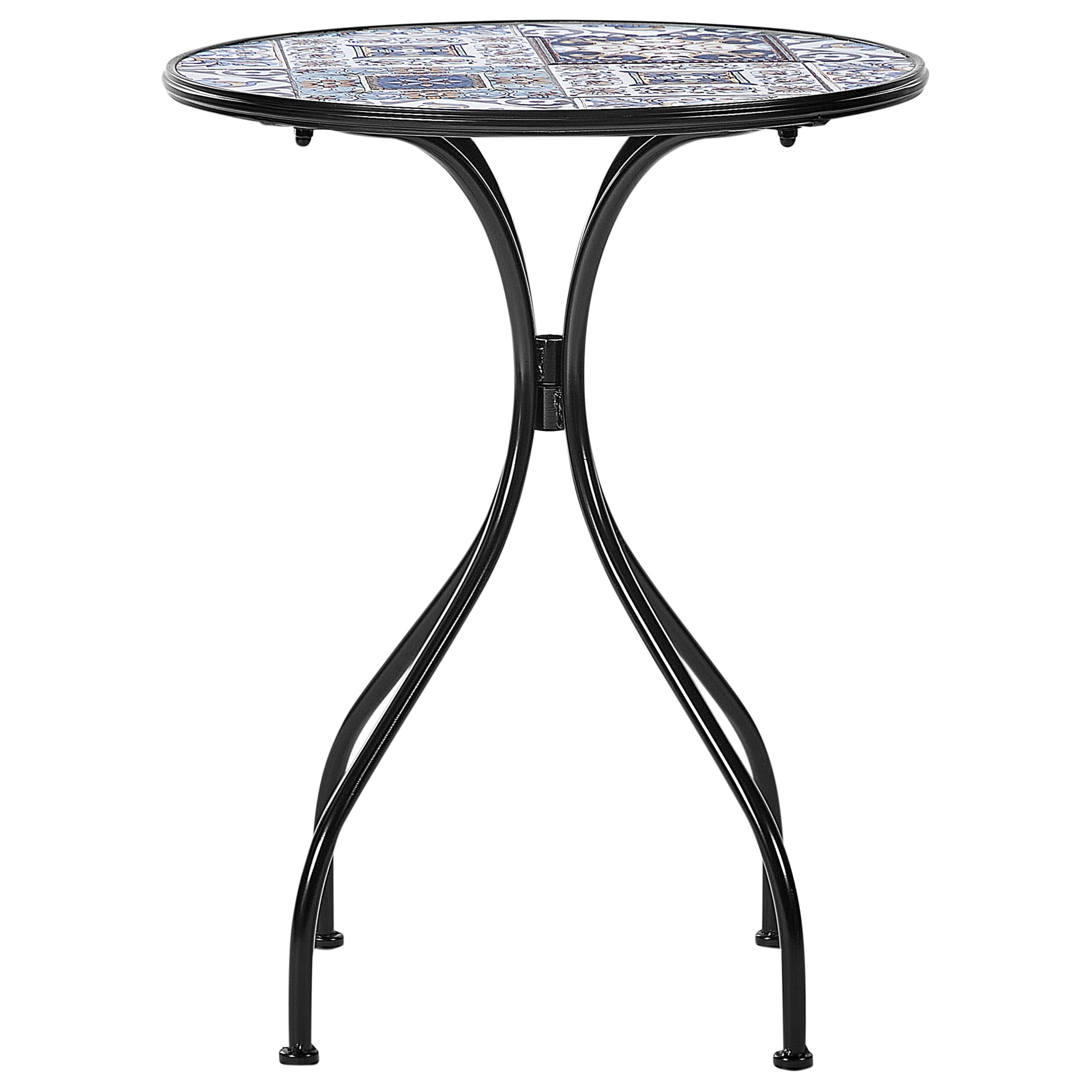 Beliani Mesa de balcón Exterior Metal Estilo Vintage Tablero de Mosaico Estructura Hierro Negro Civita