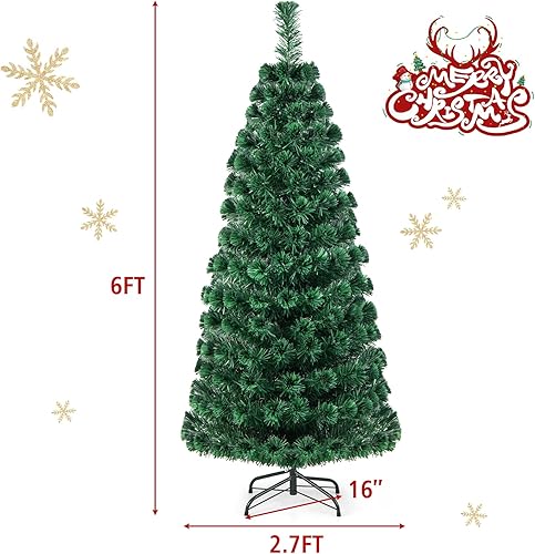 Miniatura 7 de HAPPYGRILL Árbol de Navidad preiluminado de 6 pies, árbol de Navidad artificial con 230 puntas de rama, 30 luces de estrella blancas cálidas, fibra