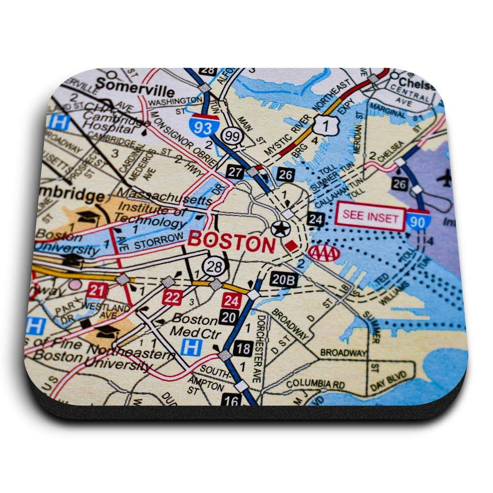 1 x Square MDF Fridge Magnet - Boston Massachusetts America USA Travel Map 44428