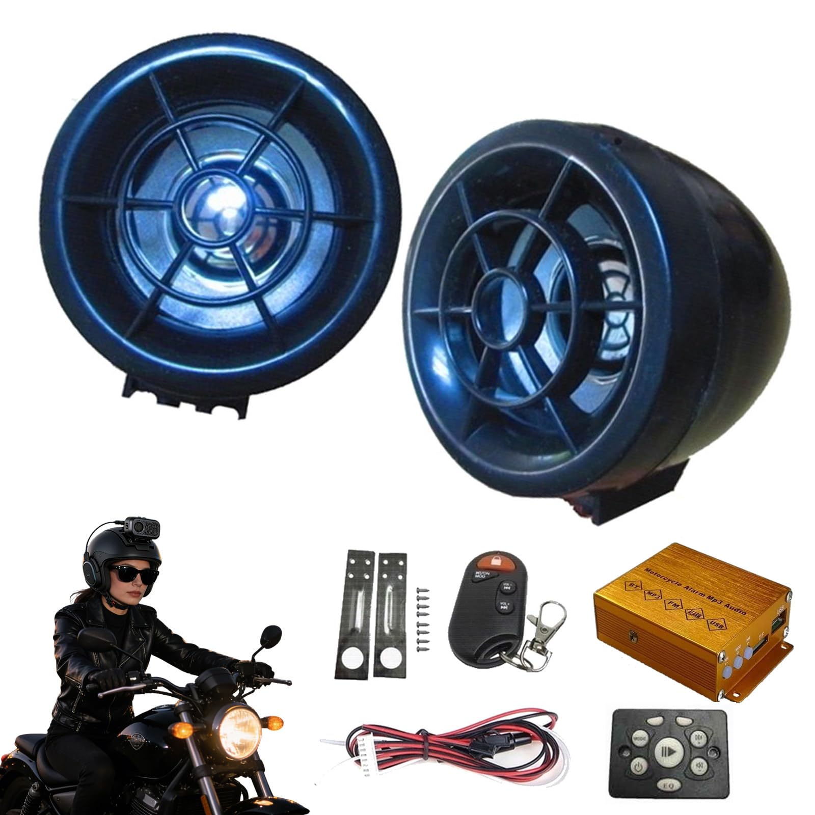 Głośnik stereo do motocykla, skutera, radia FM, Bluetooth, głośniki stereo do skuterów, systemy audio z radiem FM, Bluetooth, kartą TF i USB