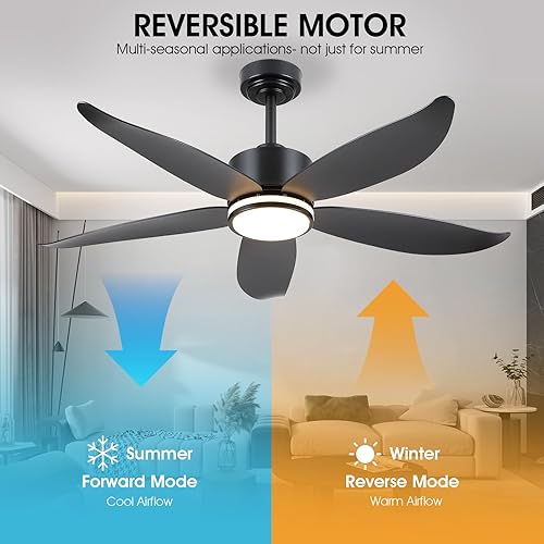 Miniatura 2 de Kviflon Ventiladores de techo de 48 pulgadas con luces y control remoto, moderno ventilador de techo con 5 aspas reversibles, 6 velocidades, 3