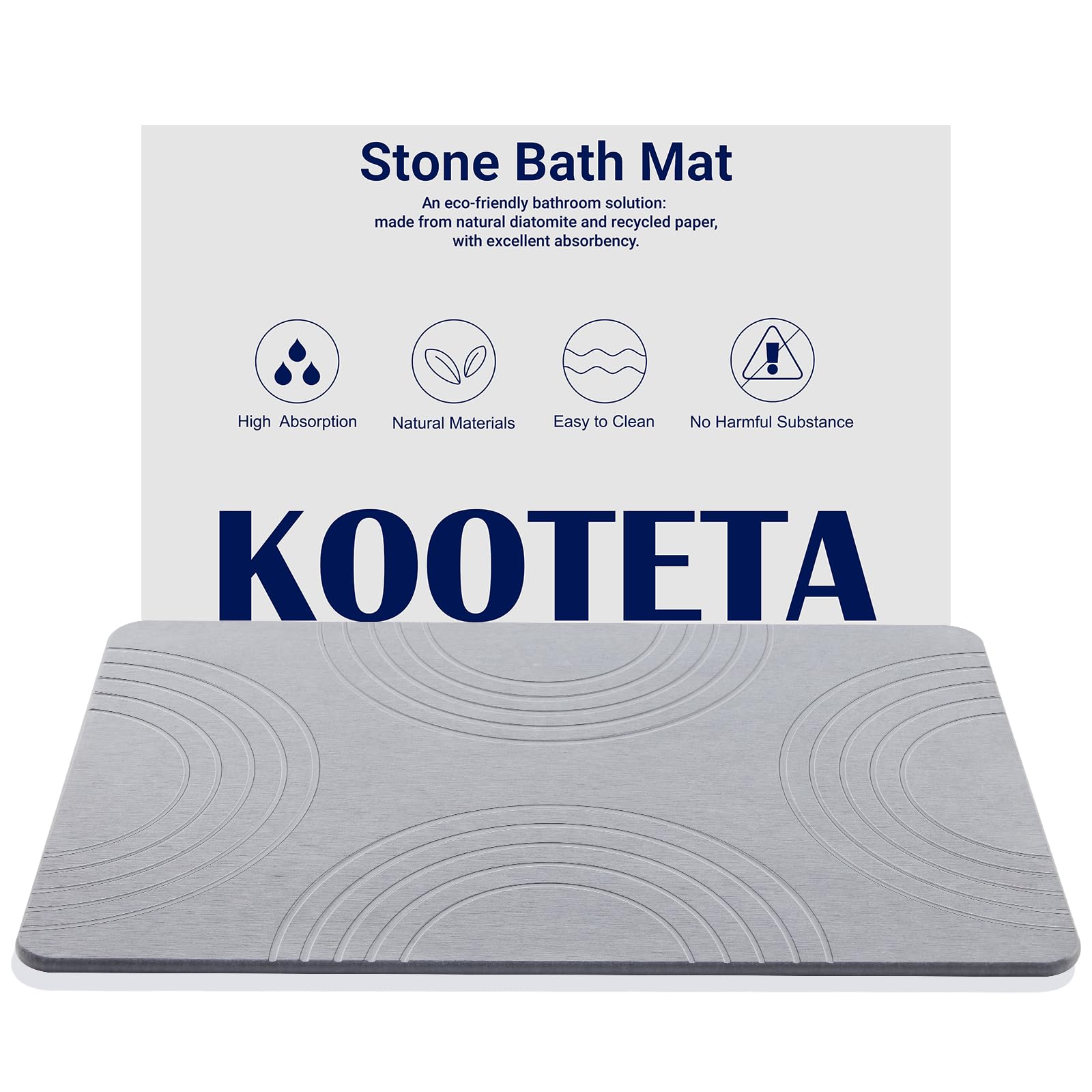 Stone Bath Mat, Diatomaceous Earth Shower Mat, Super Absorbent, Non-Slip, Quick Drying, Easy to Clean - Ideal for Bathroom, Shower Floor and Kitchen Counter (23.5x15” Light Grey-Semicircular)
