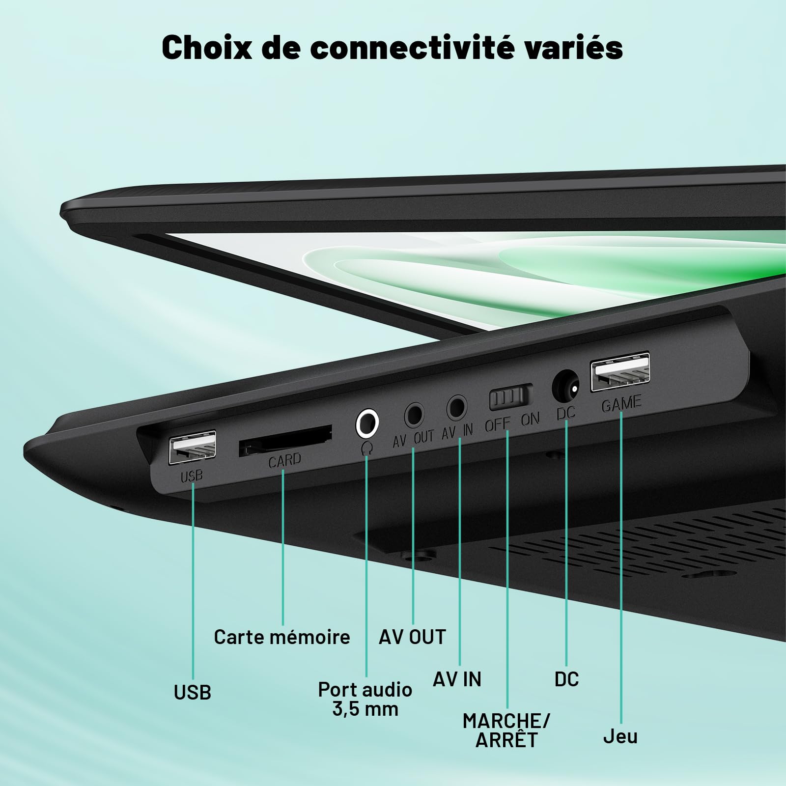 POFOTO Lecteur DVD Portable 17,5'' Écran Pivotant HD 15,6" 6h Autonomie Multiformat Disques SD USB sans Région Sortie TV Projecteur Haut-parleurs Stéréo