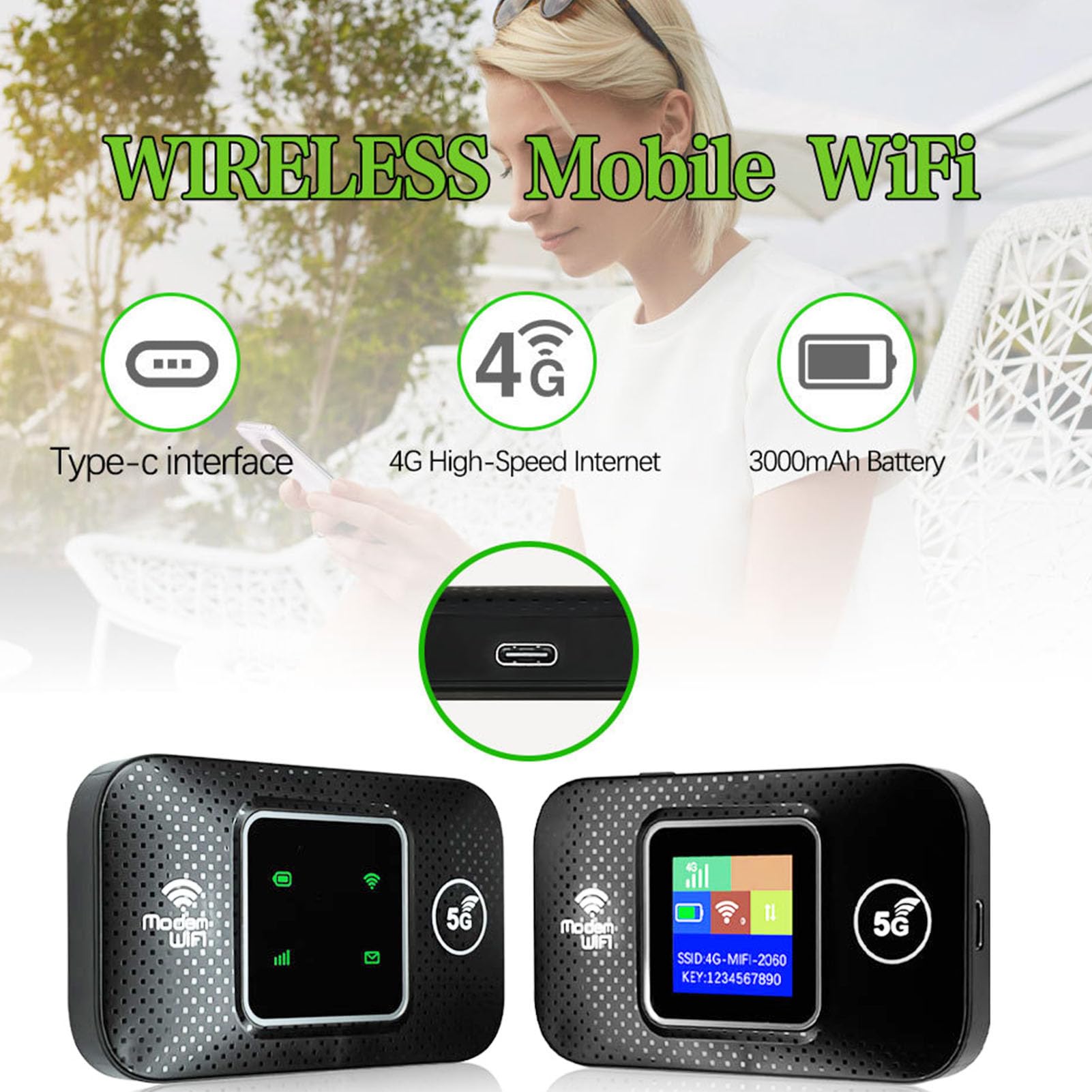 Mobilny hotspot Wi-Fi Culnflun 4G LTE, przenośna i stabilna prędkość Internetu z kolorowym ekranem o wysokim poziomie bezpieczeństwa z gniazdem karty SIM, router Wi-Fi dla Europy
