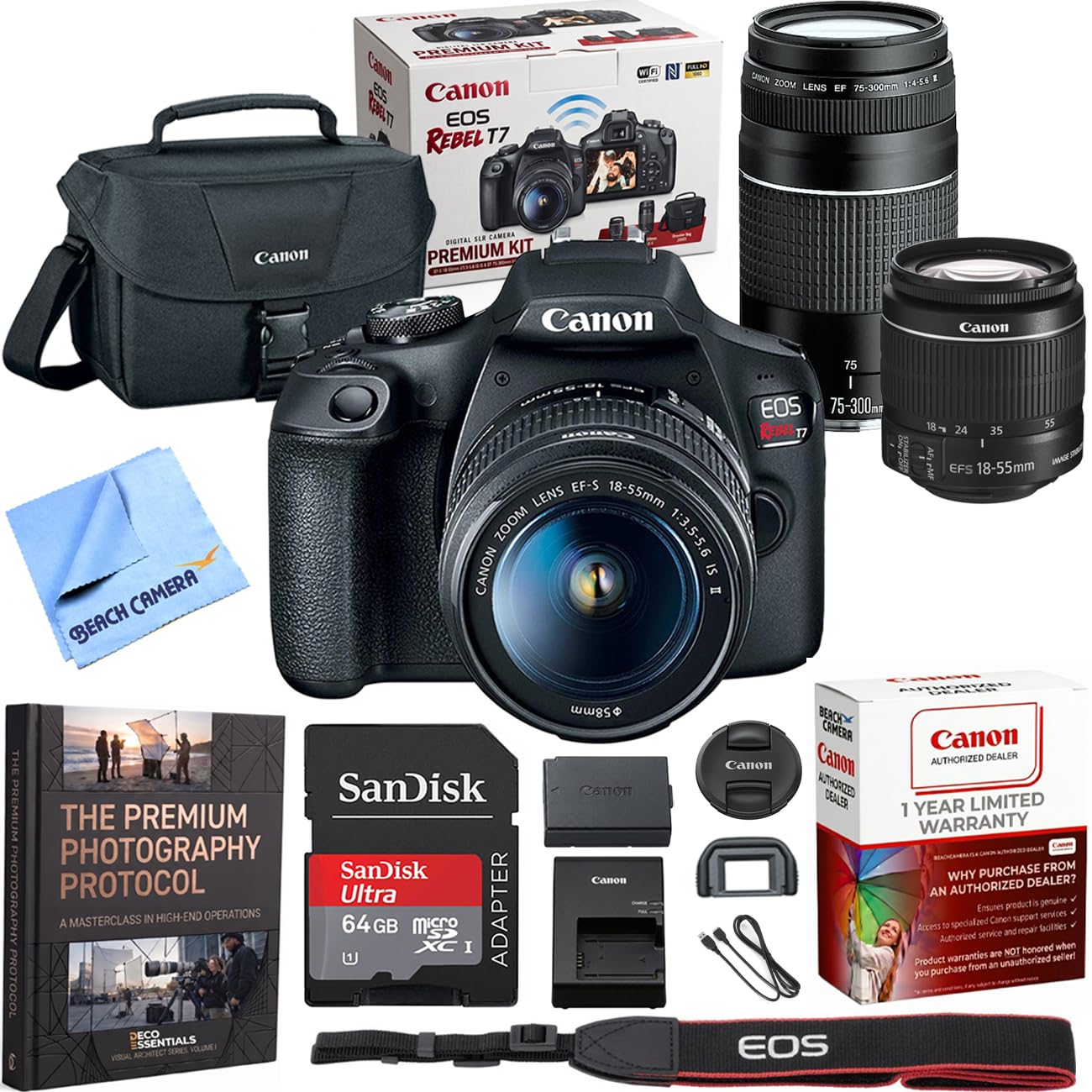 Canon EOS Rebel T7 DSLR Camera with 2 Lens Kit 18-55mm &amp; 75-300mm Bundle